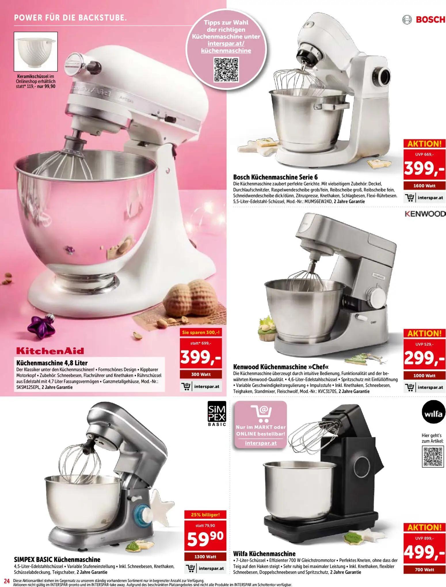 Interspar Prospekt, Seite 24 von 28 — Wilfa Küchenmaschine, KitchenAid Küchenmaschine 4,8 Liter, Bosch Küchenmaschine Serie 6