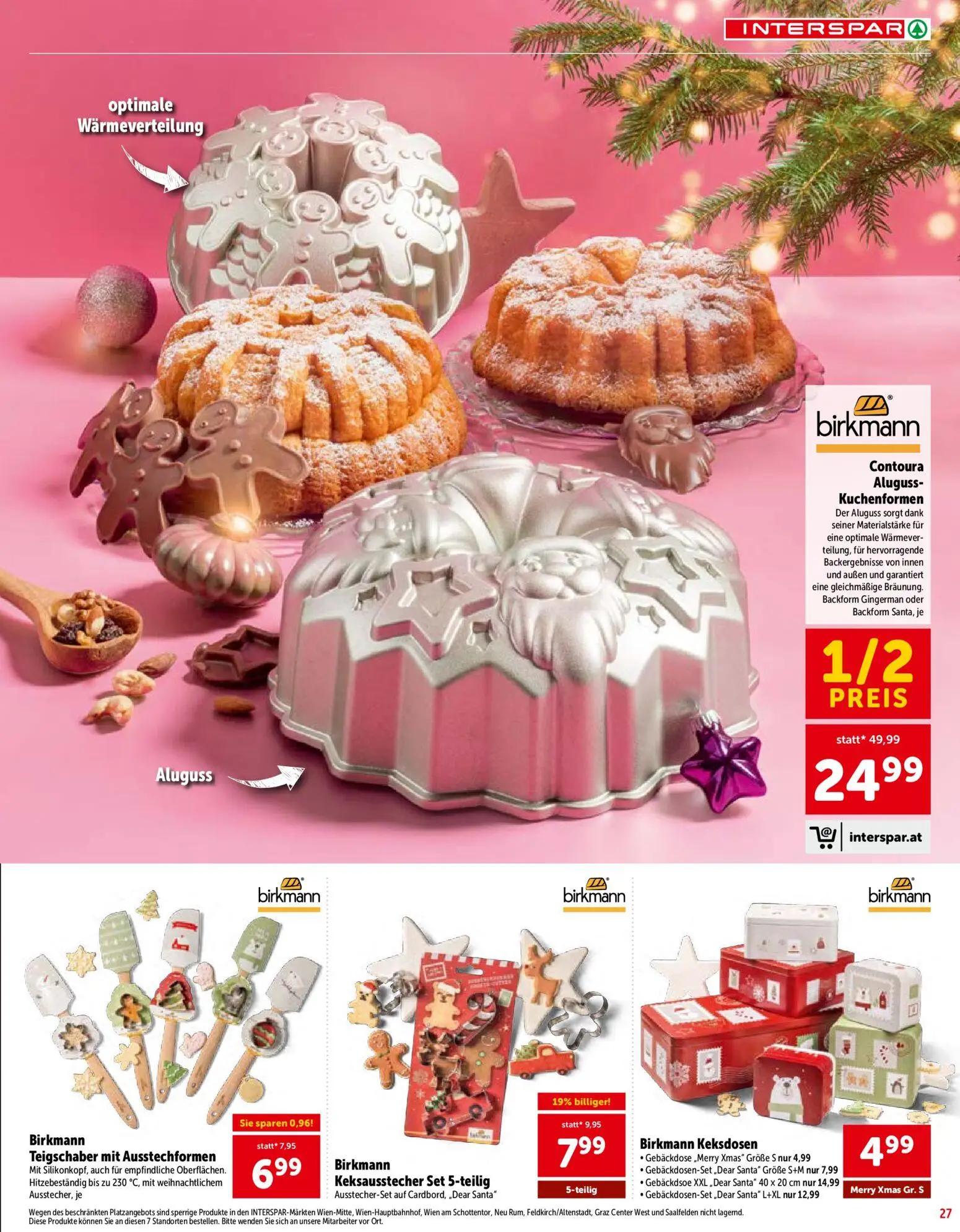 Interspar Prospekt, Seite 27 von 28 — Contoura Aluguss-Kuchenformen Backform Gingerman oder Backform Santa, Birkmann Keksaus…