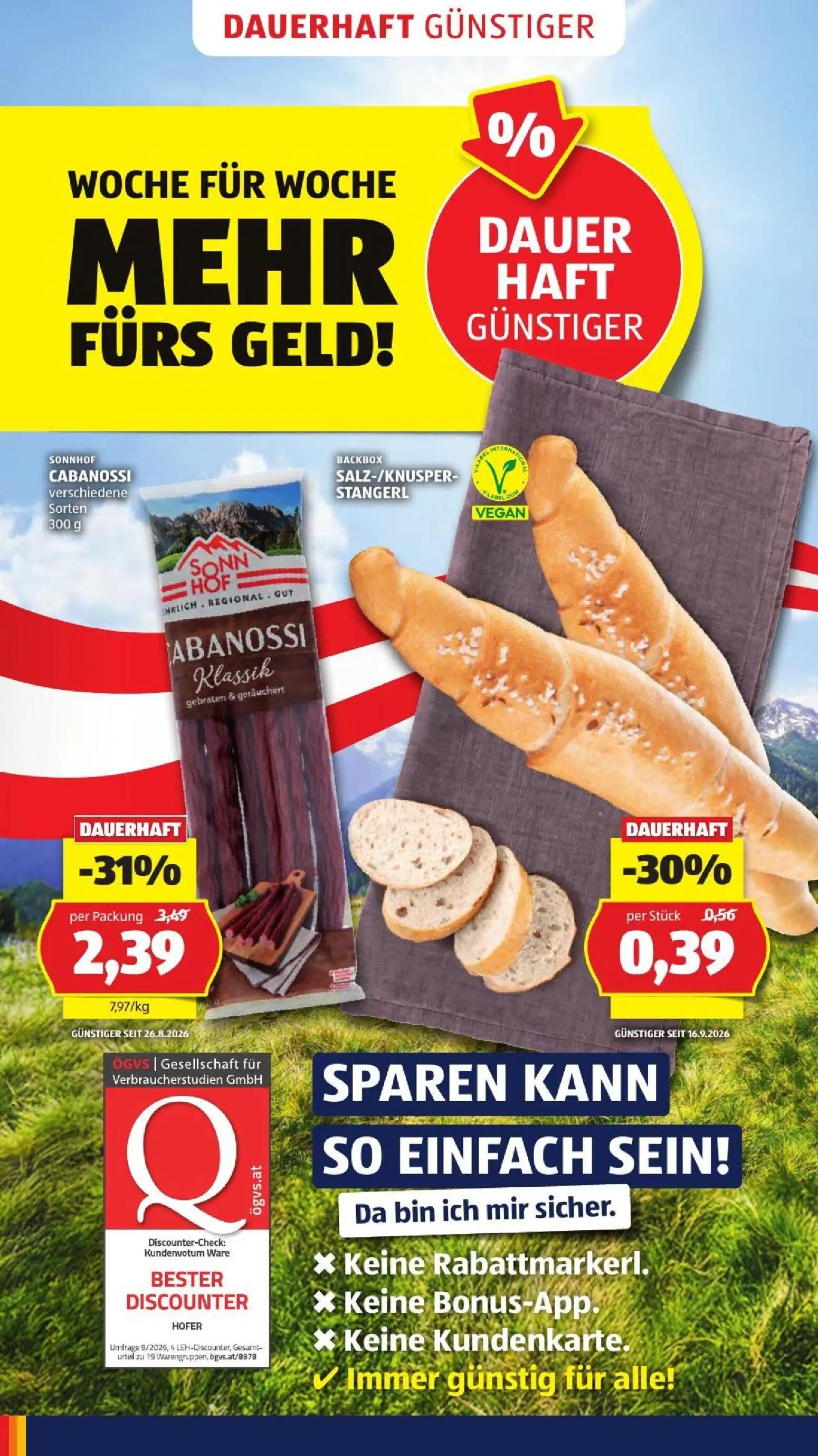 Hofer Prospekt, Seite 6 von 52 — CABANOSSI verschiedene Sorten, SALZ-/KNUSPER- STANGERL