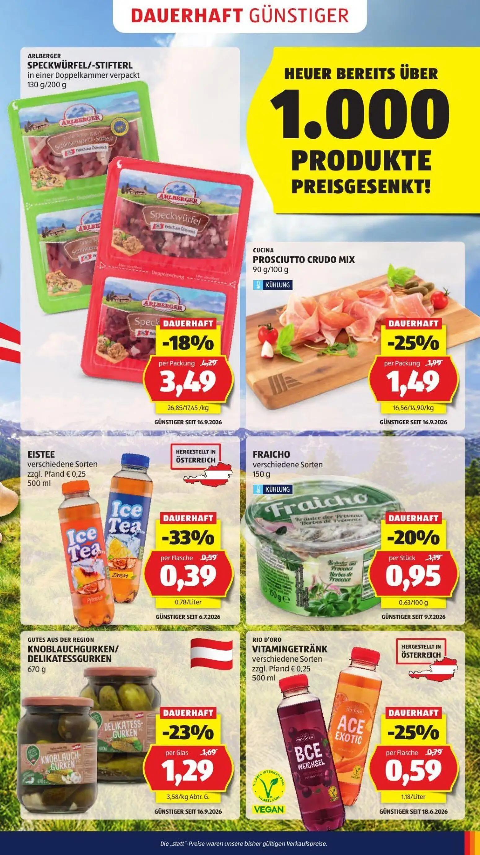 Hofer Prospekt, Seite 7 von 52 — ARLBERGER SPECKWÜRFEL/-STIFTERL, CUCINA PROSCIUTTO CRUDO MIX, KNOBLAUCHGURKEN/DELIKATESSGUR…