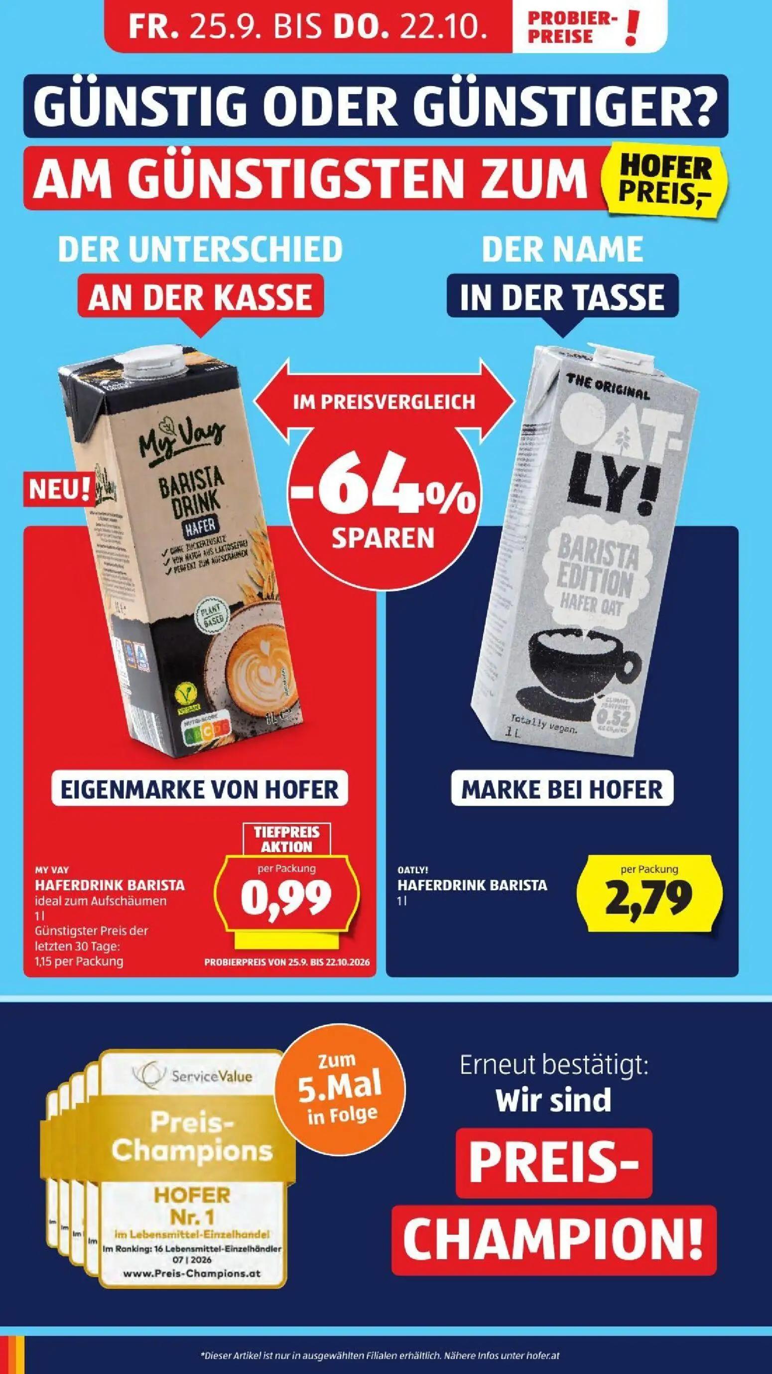Hofer Prospekt, Seite 8 von 52 — MY VAY HAFERDRINK BARISTA ideal zum Aufschäumen, OATLY! HAFERDRINK BARISTA