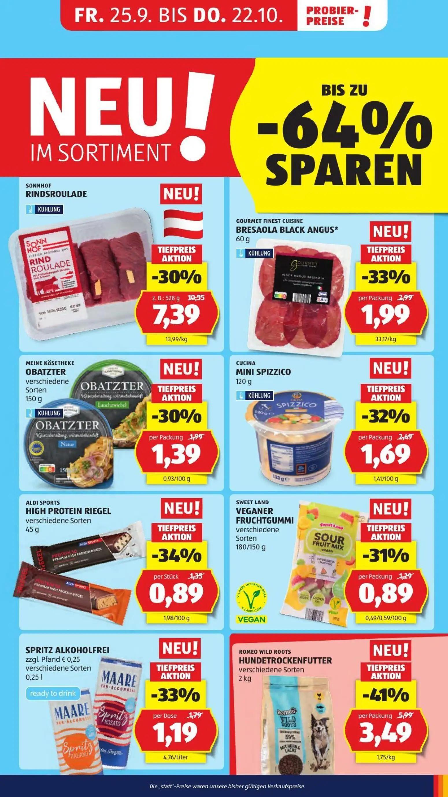 Hofer Prospekt, Seite 9 von 52 — SONNHOF RINDSROULADE, ROMEO WILD ROOTS HUNDETROCKENFUTTER verschiedene Sorten, GOURMET FINE…