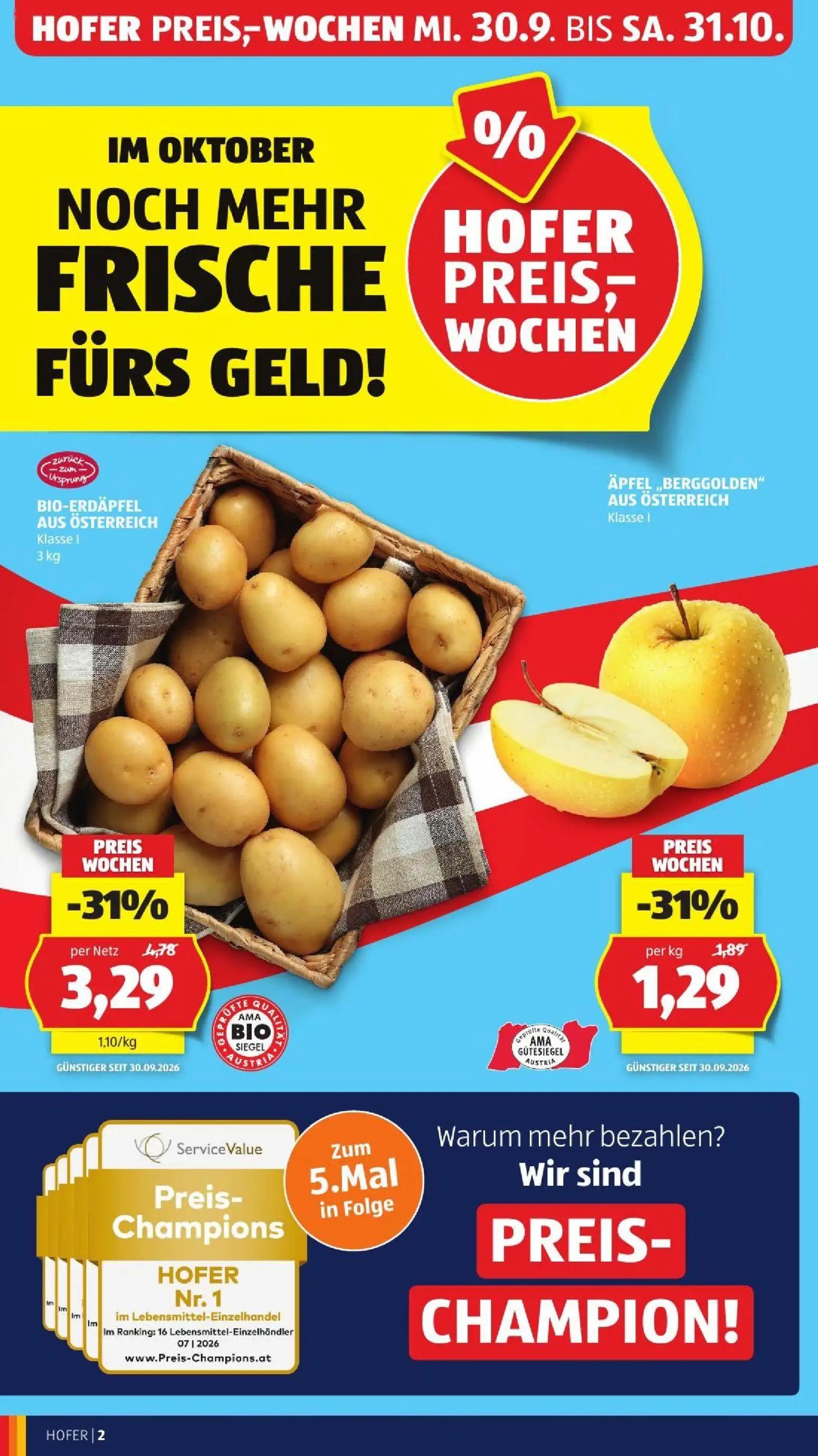 Hofer Prospekt, Seite 10 von 52 — BIO-ERDÄPFEL AUS ÖSTERREICH, ÄPFEL „BERGGOLDEN“ AUS ÖSTERREICH