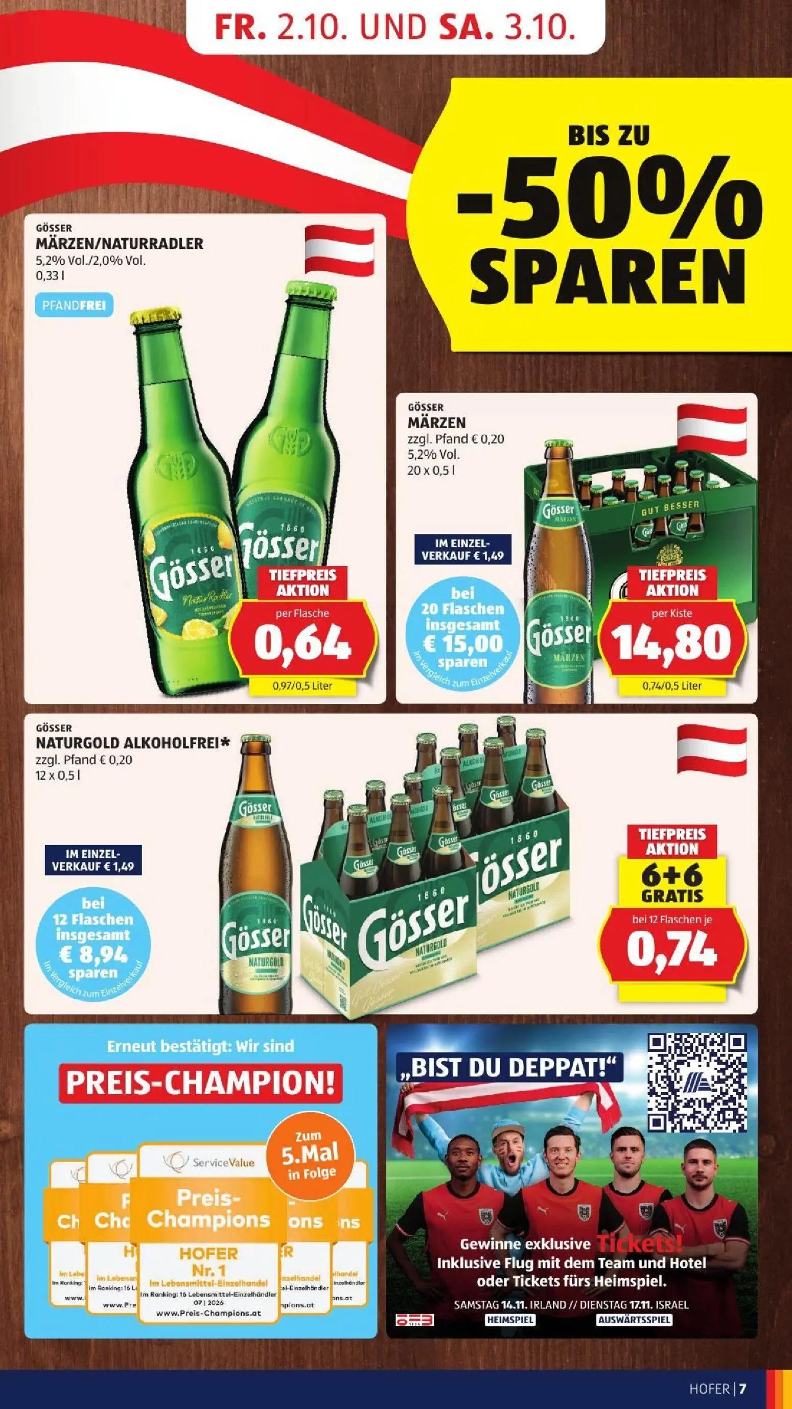 Hofer Prospekt, Seite 15 von 52 — GÖSSER MÄRZEN/NATURRADLER, GÖSSER MÄRZEN, GÖSSER NATURGOLD ALKOHOLFREI*