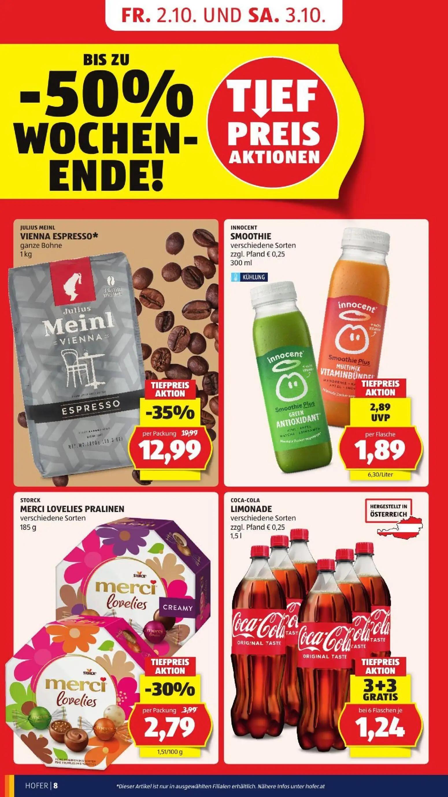 Hofer Prospekt, Seite 16 von 52 — JULIUS MEINL VIENNA ESPRESSO*, STORCK MERCI LOVELIES PRALINEN, INNOCENT SMOOTHIE