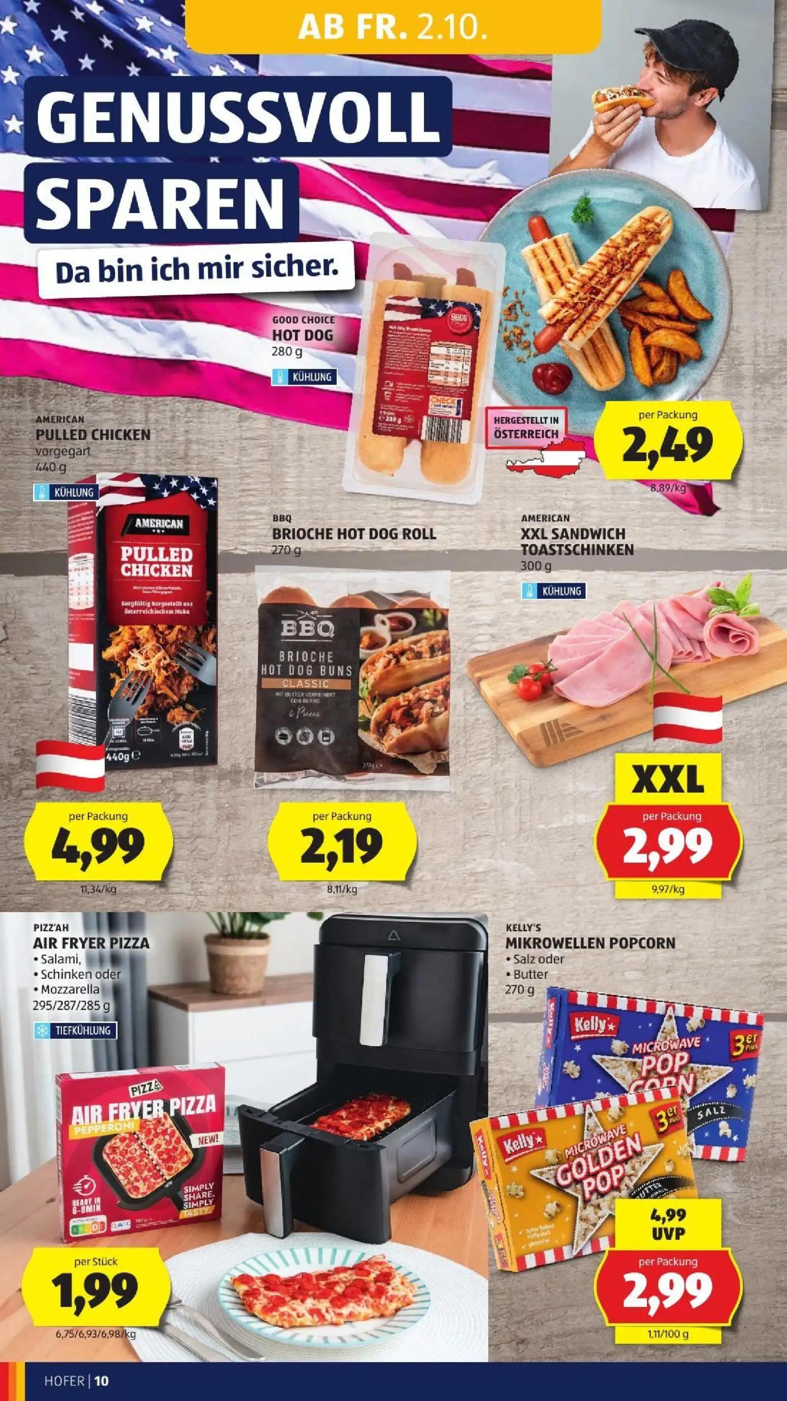 Hofer Prospekt, Seite 18 von 52 — KELLY'S MIKROWELLEN POPCORN, HOT DOG, AMERICAN PULLED CHICKEN