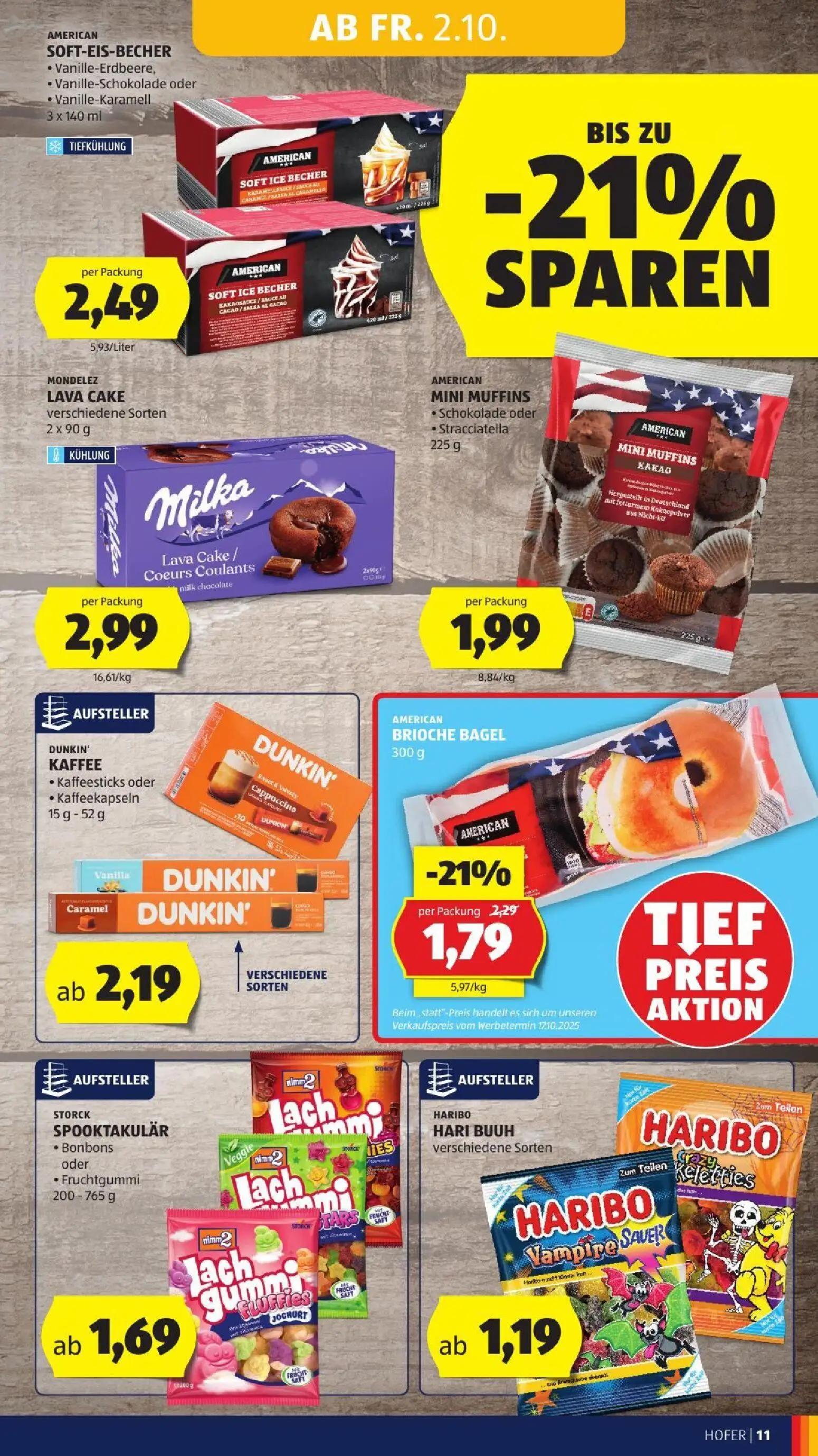 Hofer Prospekt, Seite 19 von 52 — AMERICAN BRIOCHE BAGEL, AMERICAN SOFT-EIS-BECHER Vanille-Erdbeere, Vanille-Schokolade oder…
