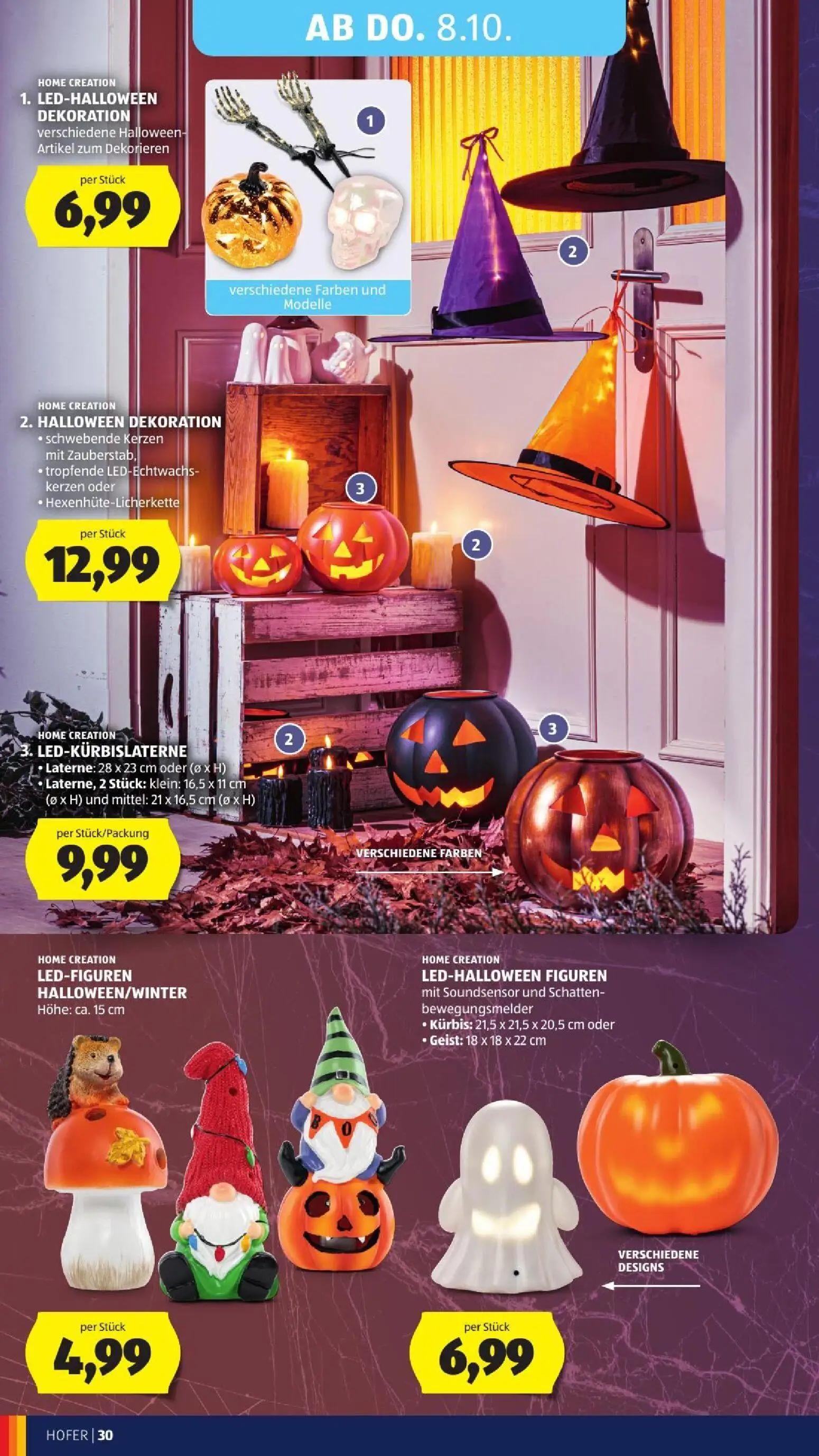 Hofer Prospekt, Seite 40 von 52 — LED-HALLOWEEN DEKORATION verschiedene Halloween-Artikel zum Dekorieren, HALLOWEEN DEKORATI…