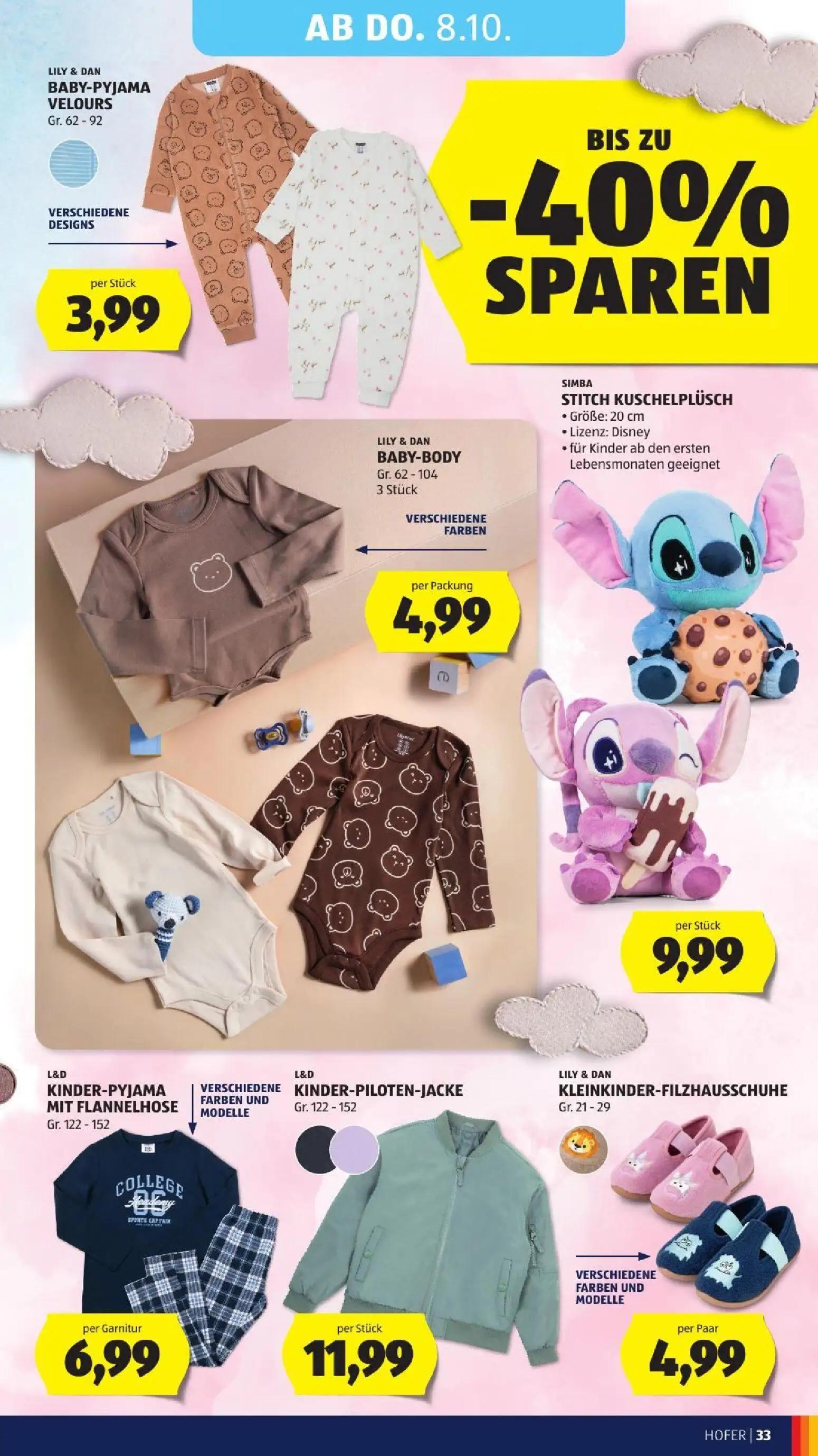 Hofer Prospekt, Seite 43 von 52 — STITCH KUSCHELPLÜSCH, BABY-PYJAMA VELOURS, BABY-BODY