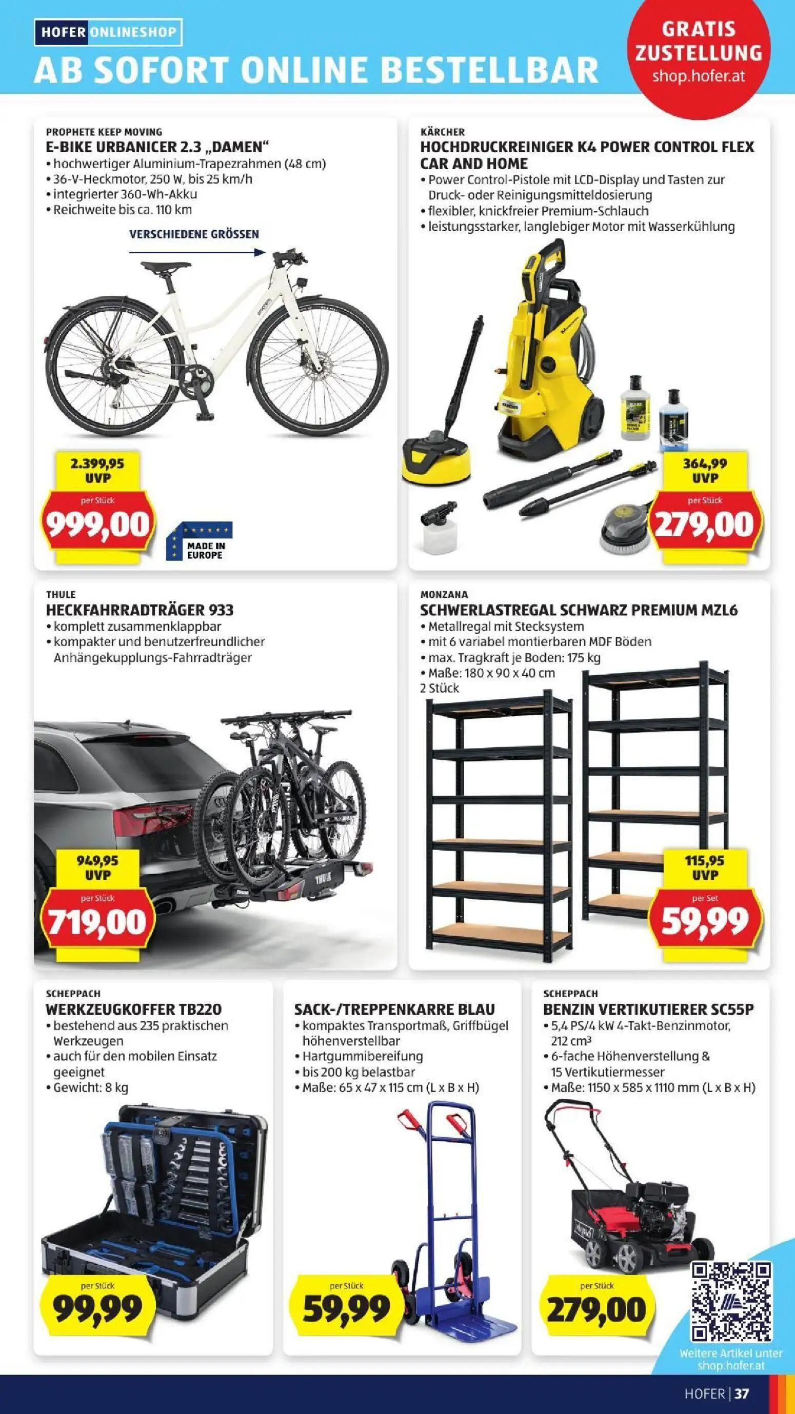 Hofer Prospekt, Seite 47 von 52 — E-BIKE URBANICER 2.3 „DAMEN", HECKFAHRRADTRÄGER 933, HOCHDRUCKREINIGER K4 POWER CONTROL FL…