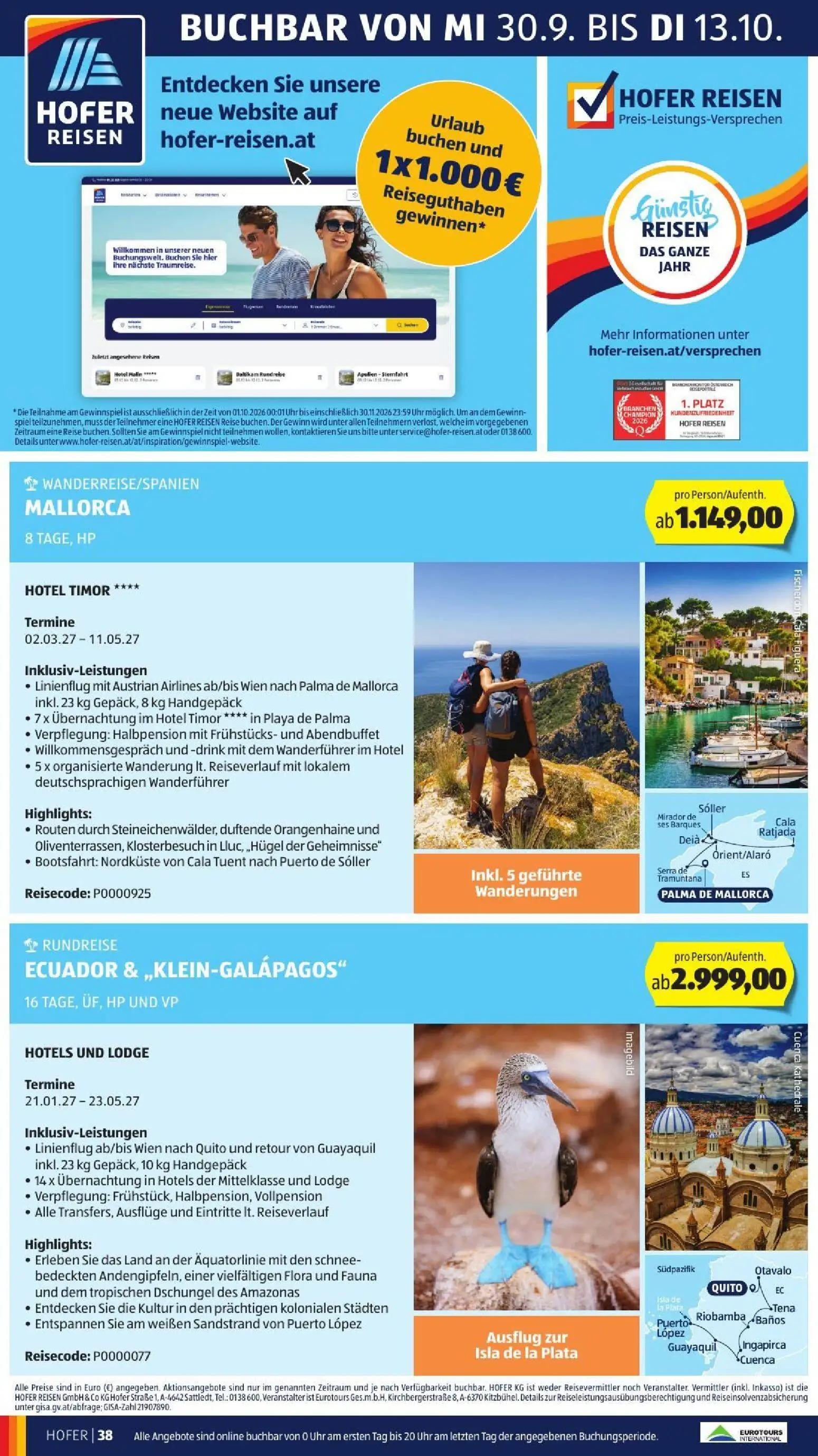 Hofer Prospekt, Seite 48 von 52 — WANDERREISE/SPANIEN MALLORCA, RUNDREISE ECUADOR & "KLEIN-GALAPAGOS"