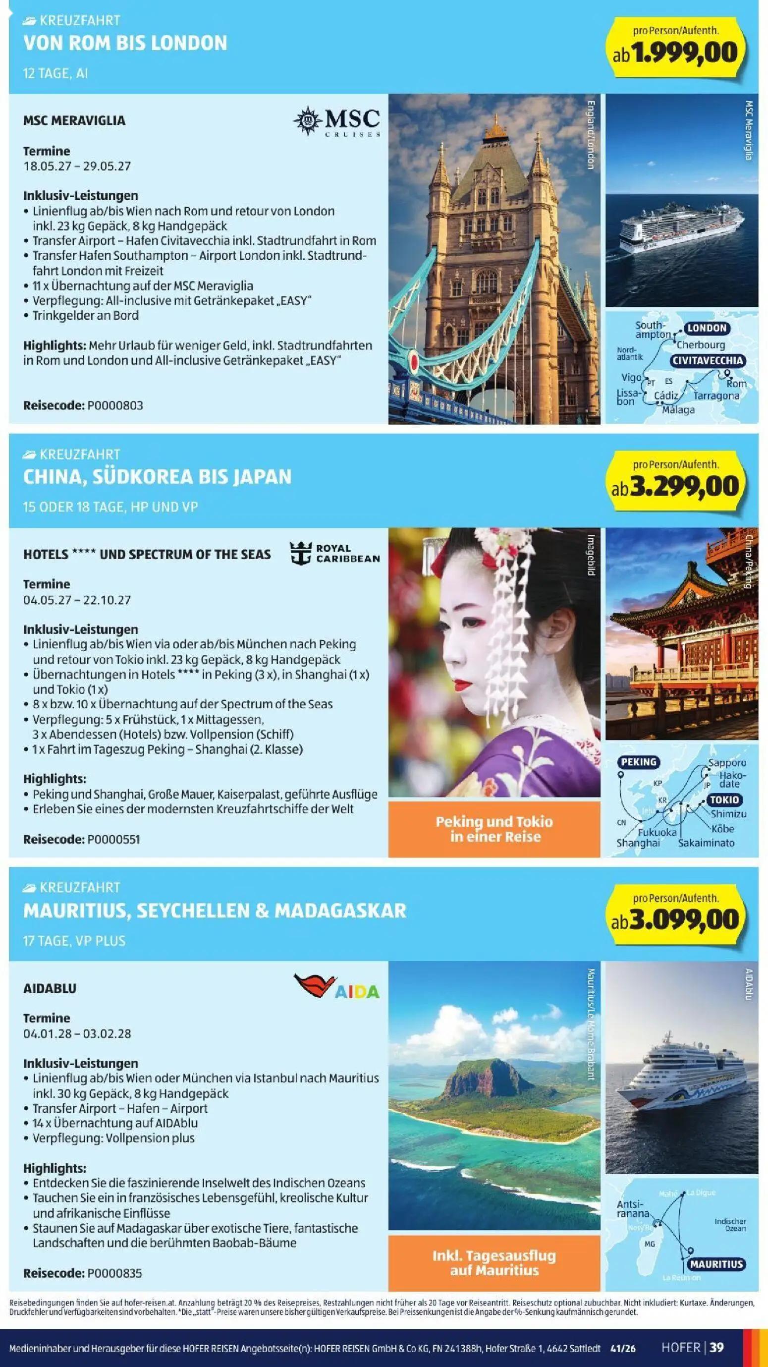 Hofer Prospekt, Seite 49 von 52 — VON ROM BIS LONDON, CHINA, SÜDKOREA BIS JAPAN, MAURITIUS, SEYCHELLEN & MADAGASKAR