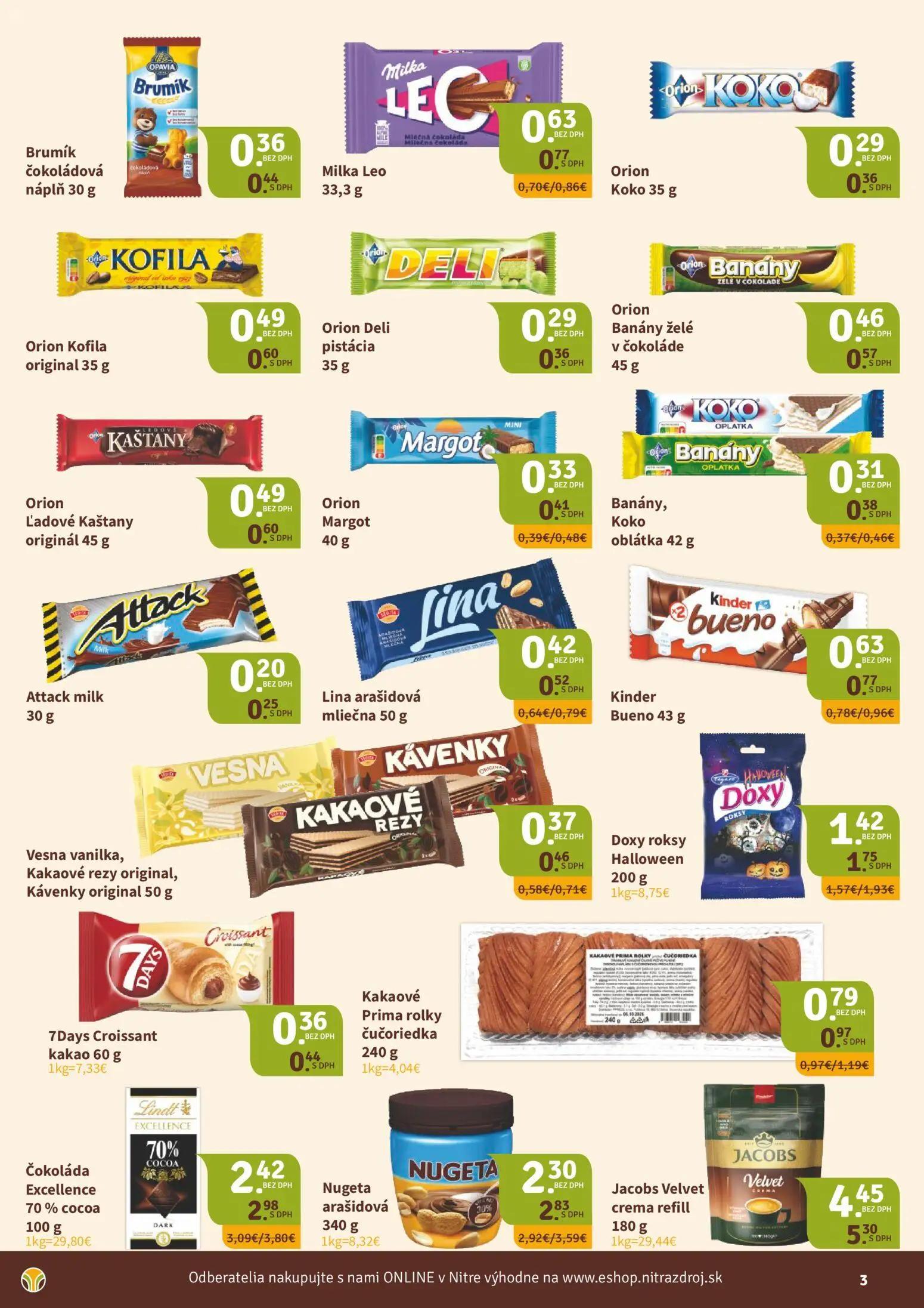 Nitrazdroj leták, strana 3 z 8 — Čokoláda Excellence 70% cocoa, Nugeta arašidová, Lina arašidová mliečna