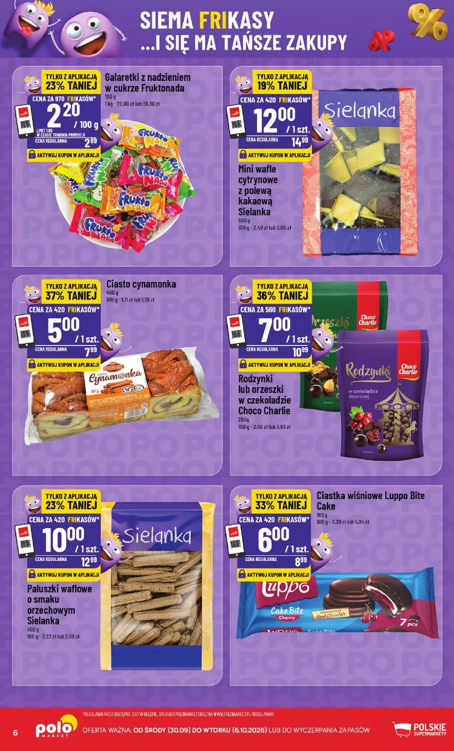 POLOmarket gazetka, strona 6 z 14 — Rodzynki lub orzeszki w czekoladzie Choco Charlie, Mini wafle cytrynowe z polewą kakaową…