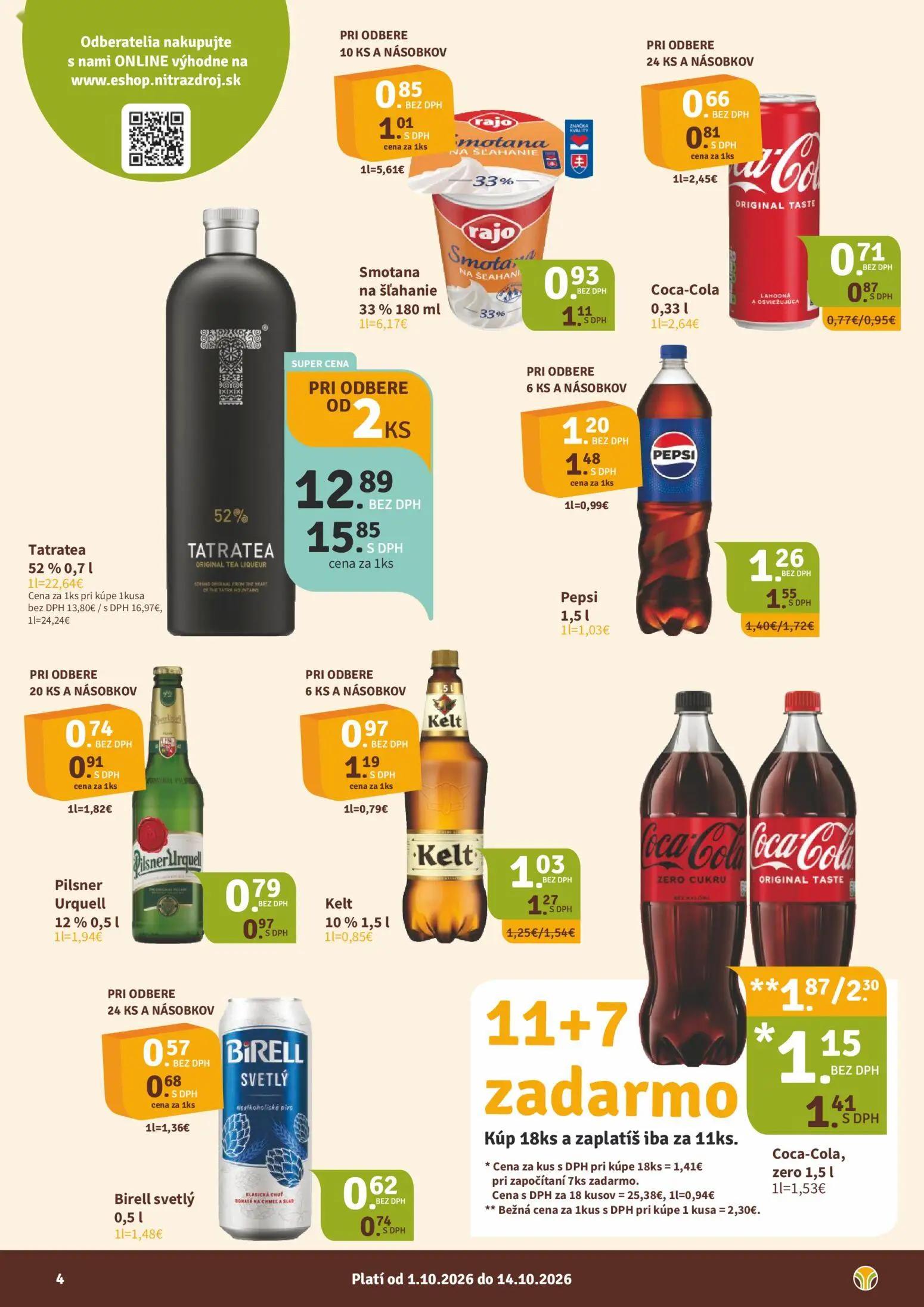 Nitrazdroj leták, strana 4 z 8 — Smotana na šľahanie 33%, Coca-Cola, Tatratea