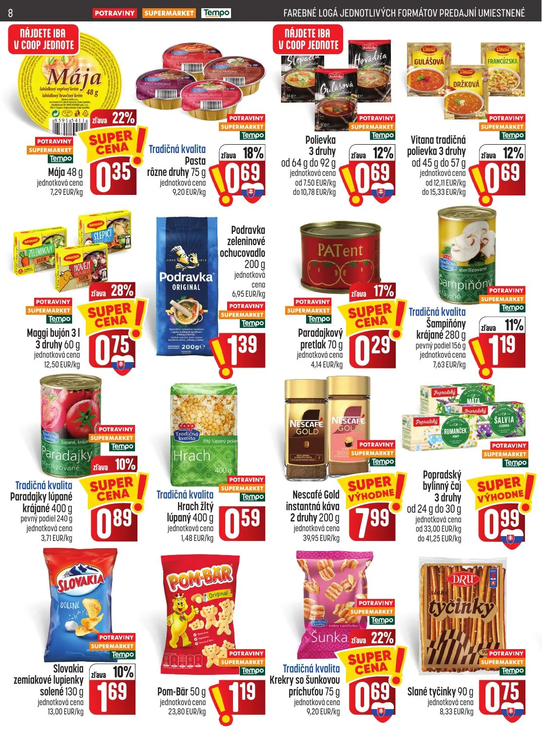Coop Jednota leták, strana 8 z 28 — Maggi bujón, Slovakia zemiakové lupienky solené, Tradičná kvalita Krekry so šunkovou prí…