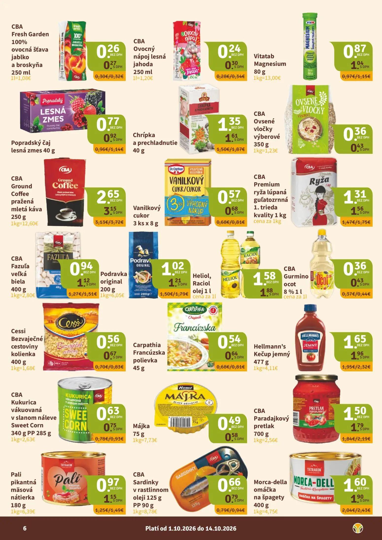 Nitrazdroj leták, strana 6 z 8 — CBA Fresh Garden 100% ovocná šťava jablko a broskyňa, CBA Ovocný nápoj lesná jahoda, Vitata…