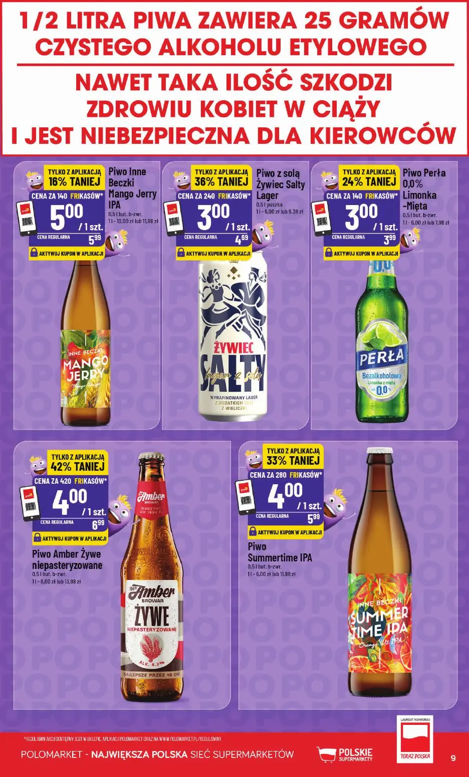 POLOmarket gazetka, strona 9 z 14 — Piwo Amber Żywe niepasteryzowane, Piwo Summertime IPA, Piwo z solą Żywiec Salty Lager