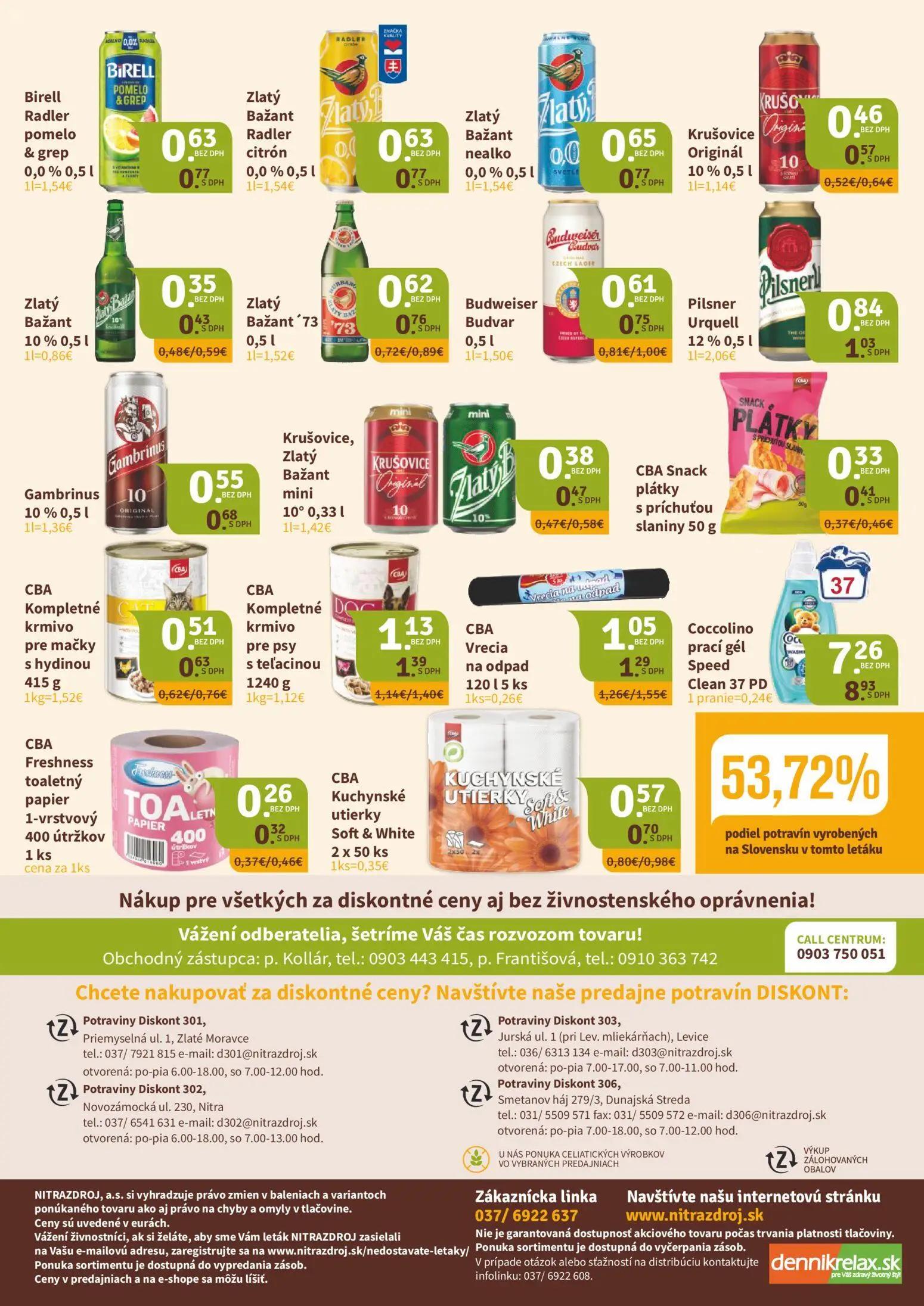 Nitrazdroj leták, strana 8 z 8 — CBA Vrecia na odpad, Budweiser Budvar, CBA Kuchynské utierky Soft & White