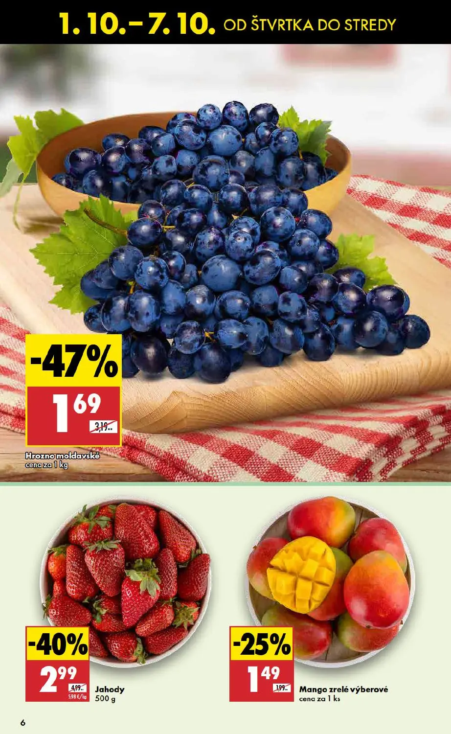 Biedronka leták, strana 6 z 48 — Jahody, Hrozno moldavské, Mango zrelé výberové
