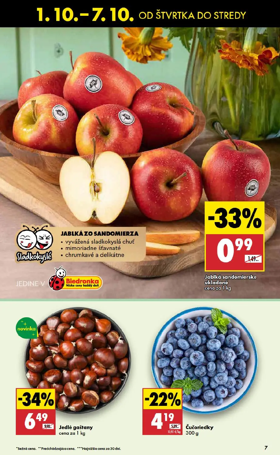 Biedronka leták, strana 7 z 48 — Jedlé gaštany, Čučoriedky, Jablká sandomierske