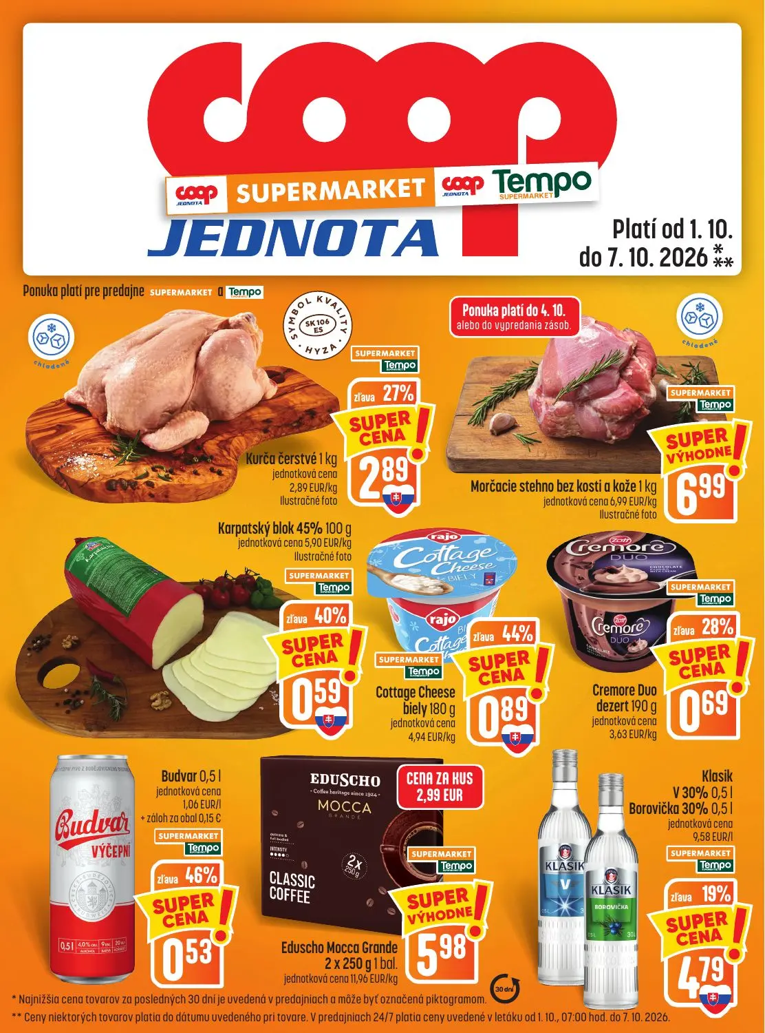Coop Jednota leták, strana 13 z 28 — Klasik V 30% Borovička 30%, Kurča čerstvé, Cottage Cheese biely