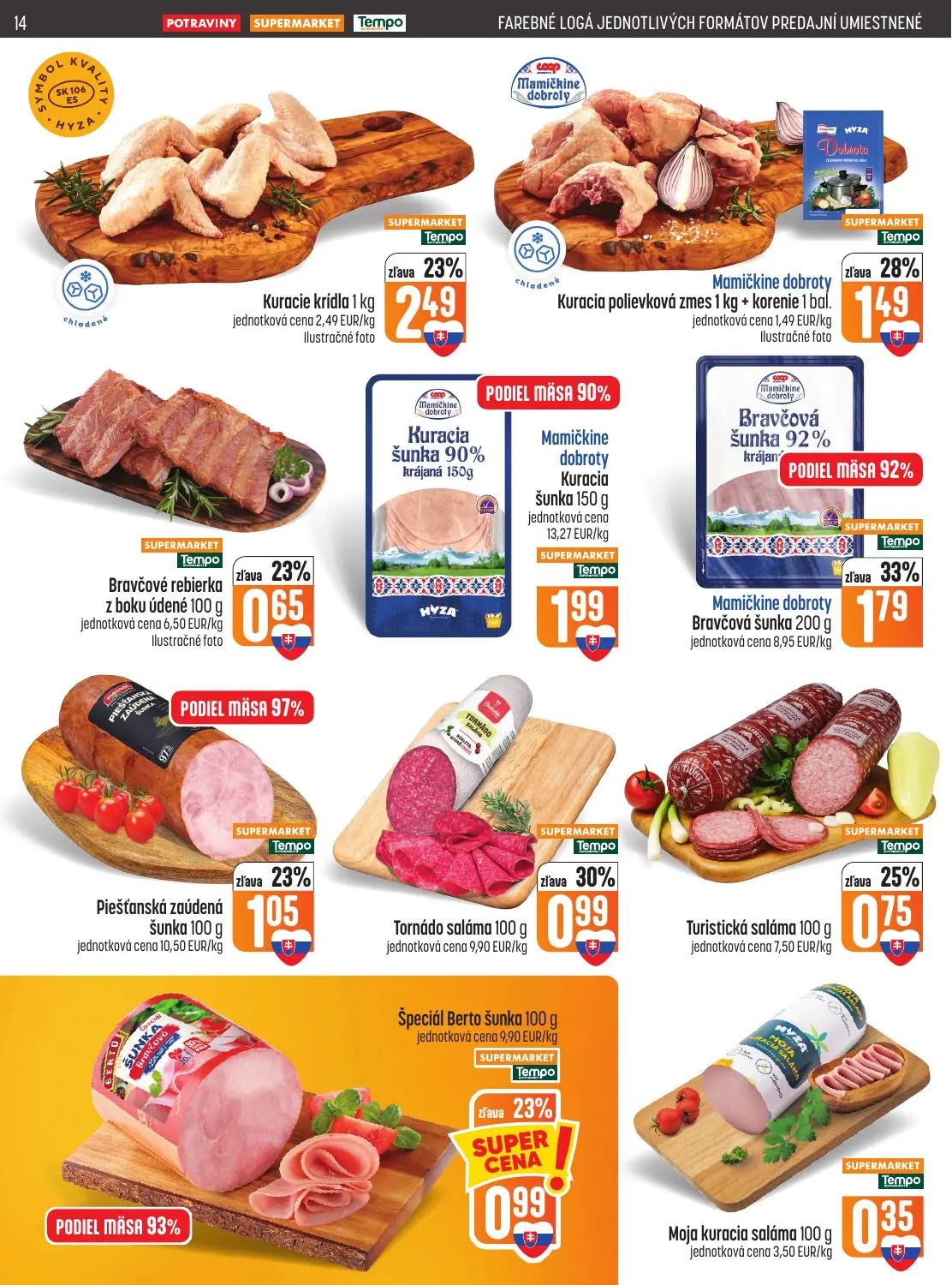 Coop Jednota leták, strana 14 z 28 — Mamičkine dobroty Bravčová šunka 92%, Kuracie krídla 1 kg, Mamičkine dobroty Kuracia po…