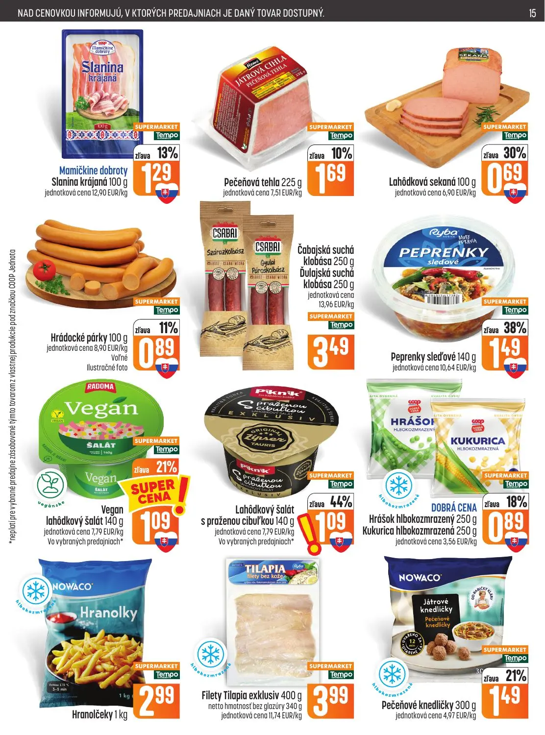 Coop Jednota leták, strana 15 z 28 — Peprenky sleďové, Lahôdkový šalát s praženou cibuľkou, Pečeňové knedličky