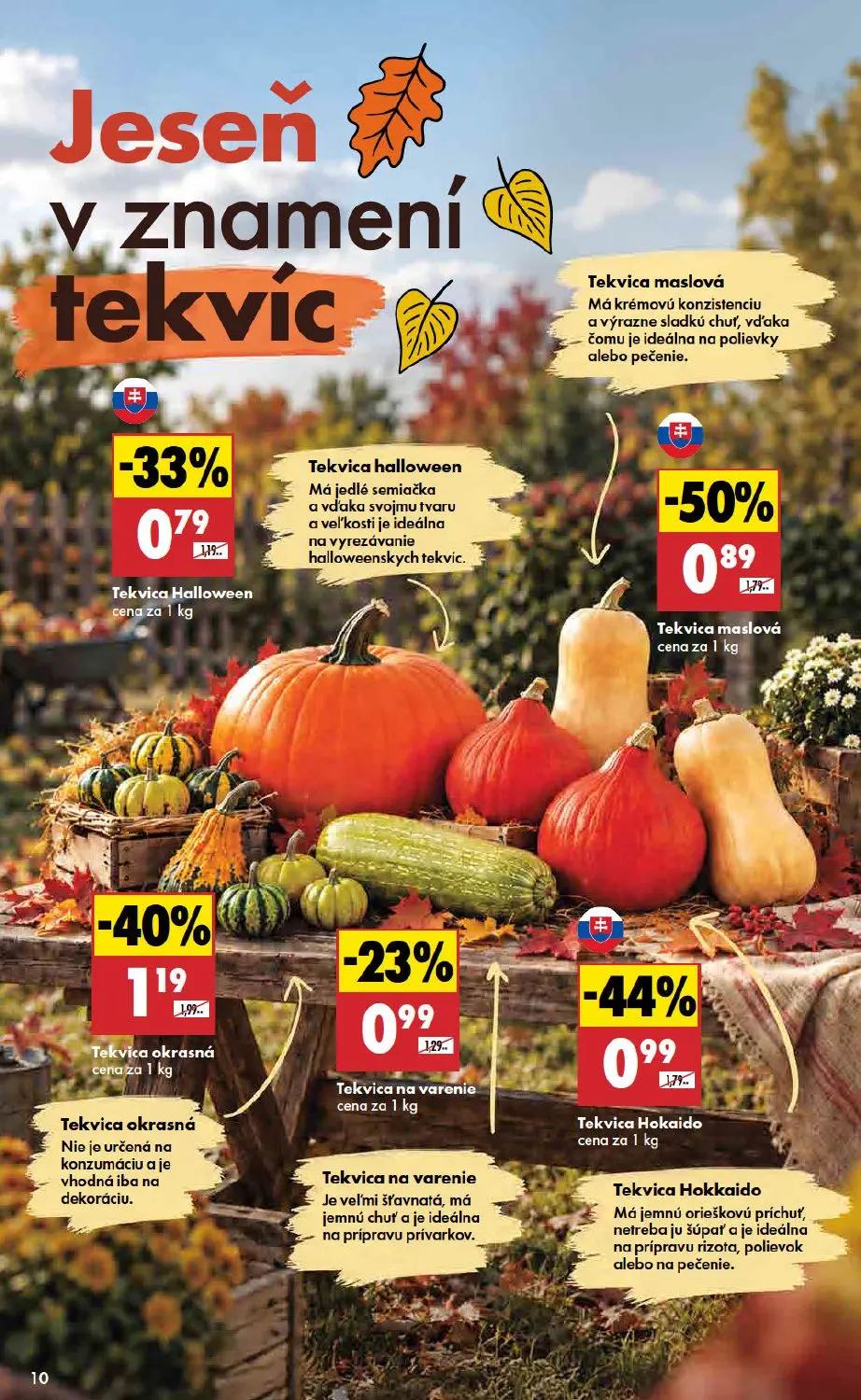 Biedronka leták, strana 10 z 48 — Tekvica maslová, Tekvica okrasná, Tekvica Hokaido