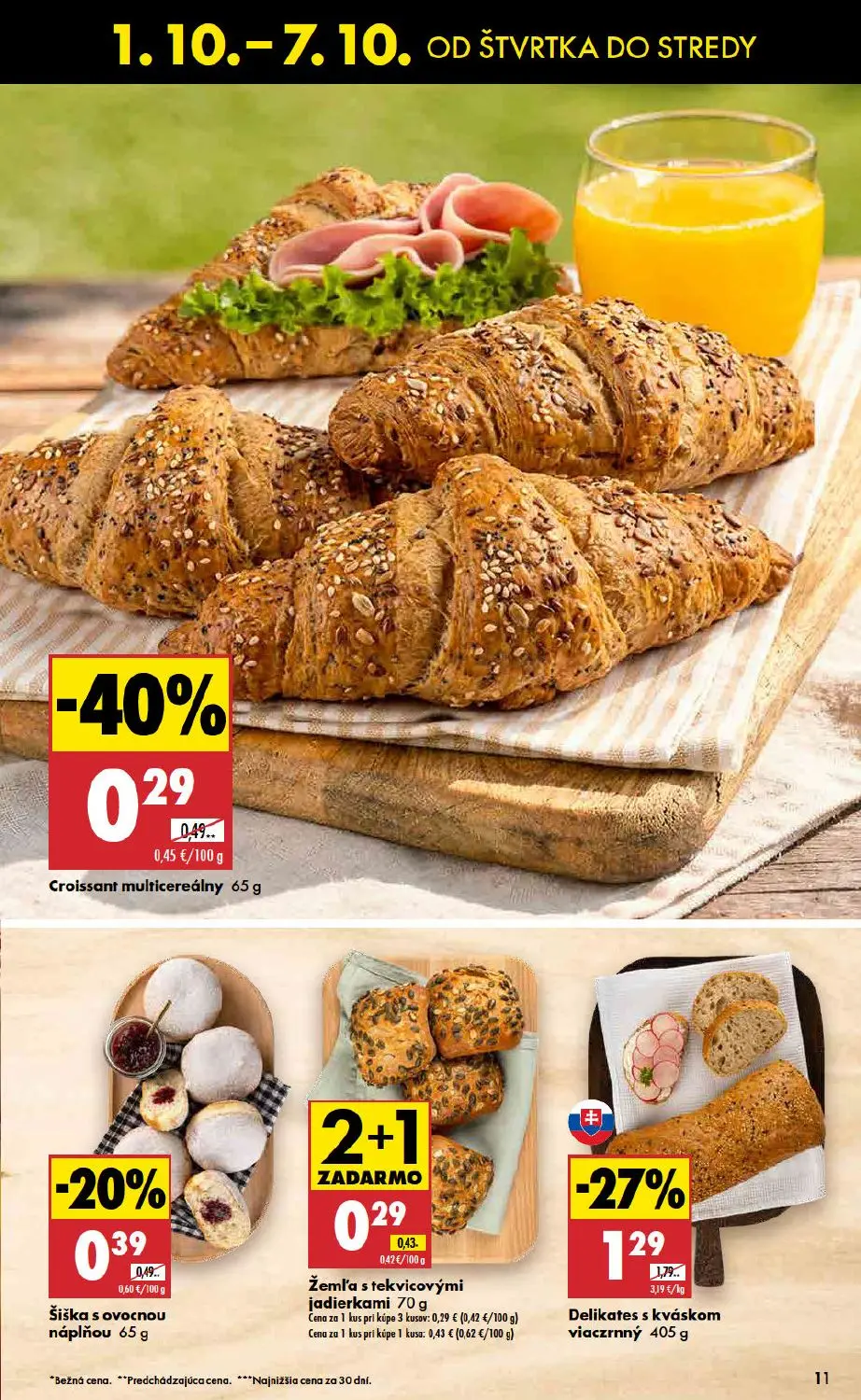 Biedronka leták, strana 11 z 48 — Delikates s kváskom viaczrnný, Croissant multicereálny, Žemľa s tekvicovými jadierkami