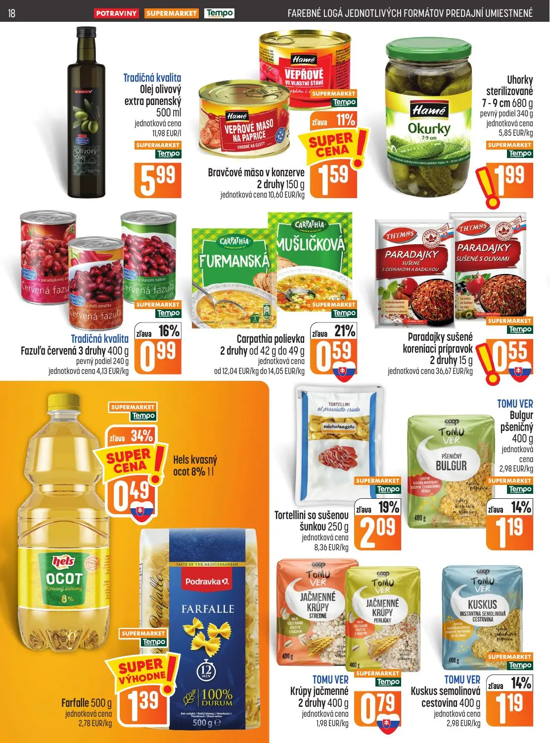 Coop Jednota leták, strana 18 z 28 — Tortellini so sušenou šunkou, Hels kvasný ocot, Bravčové mäso v konzerve