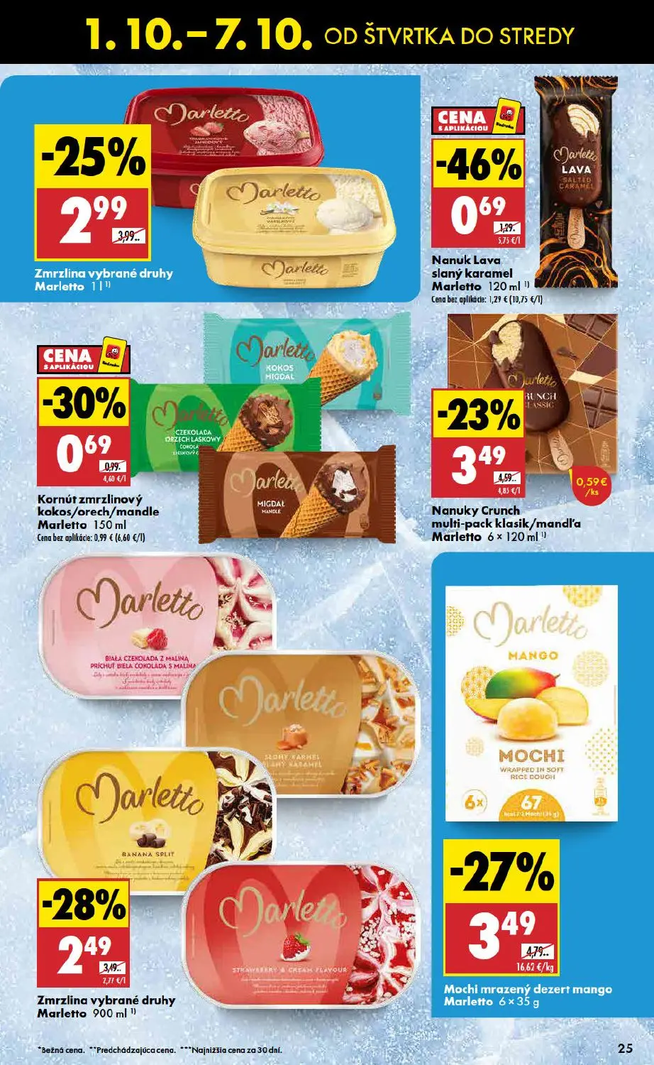 Biedronka leták, strana 25 z 48 — Mochi mrazený dezert mango Marletto, Nanuky Crunch multi-pack klasik/mandľa Marletto, Zmrz…