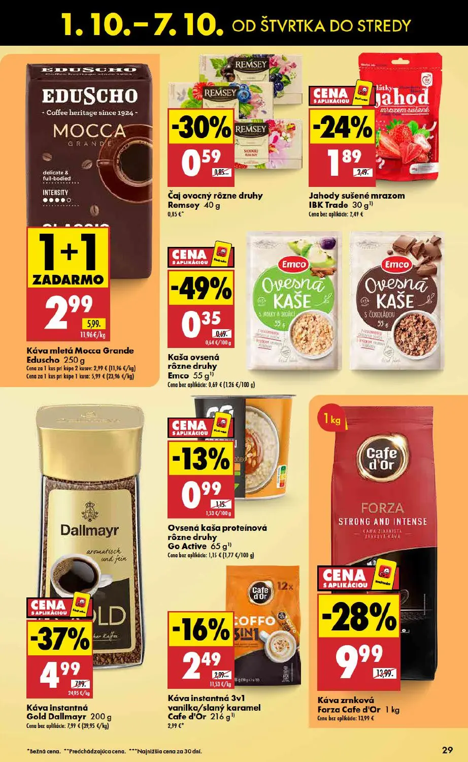 Biedronka leták, strana 29 z 48 — Káva zrnková Forza Cafe d'Or, Káva mletá Mocca Grande Eduscho, Káva instantná Gold Dallmayr
