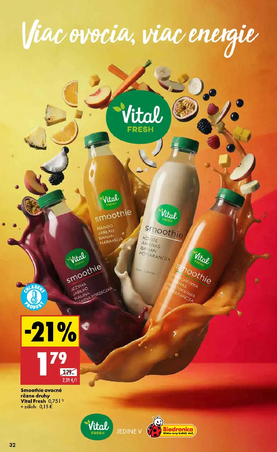 Biedronka leták, strana 32 z 48 — Smoothie ovocné rôzne druhy Vital Fresh