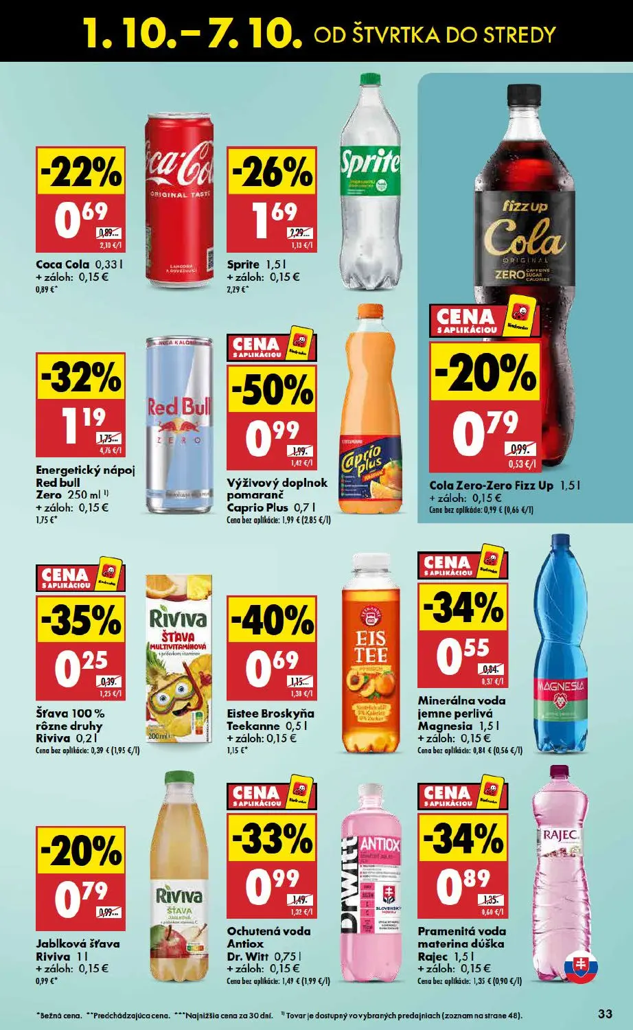 Biedronka leták, strana 33 z 48 — Výživový doplnok pomaranč Caprio Plus, Sprite, Energetický nápoj Red bull Zero