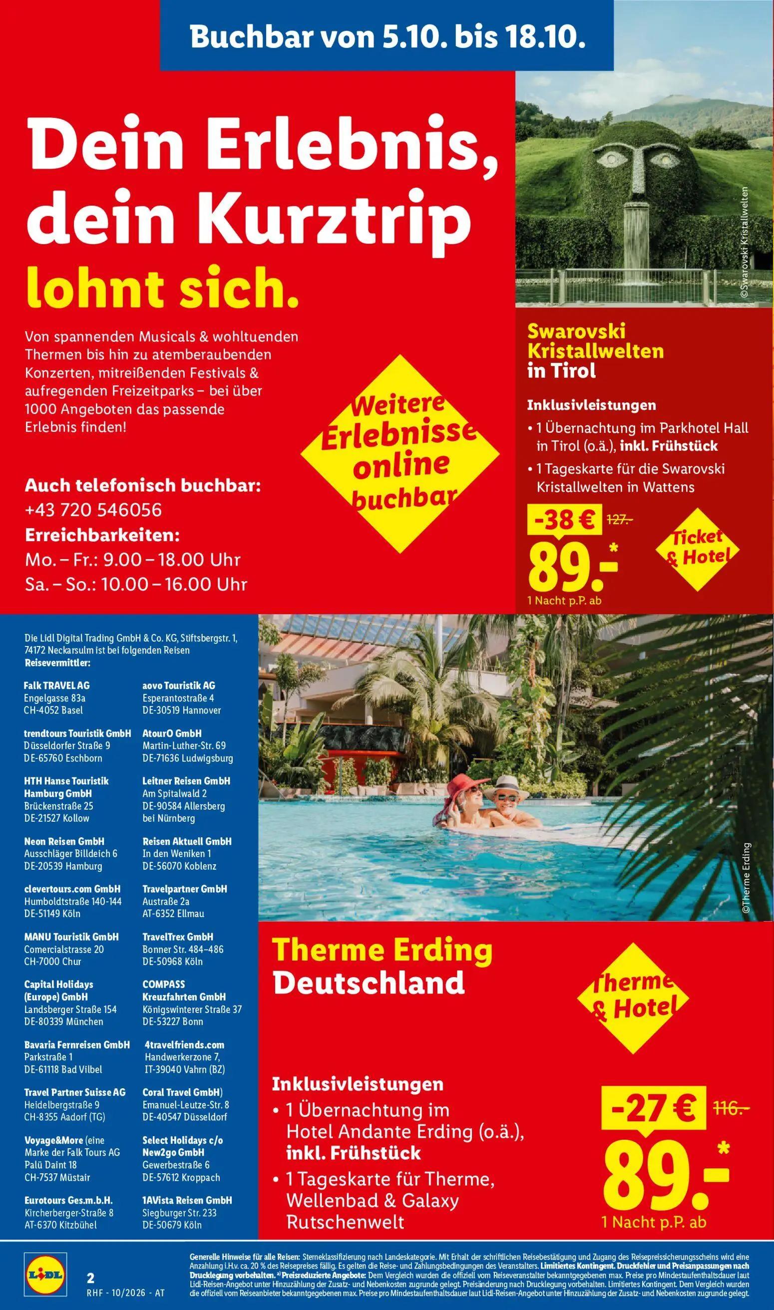 Lidl Prospekt, Seite 2 von 24 — Swarovski Kristallwelten in Tirol, Therme Erding Deutschland