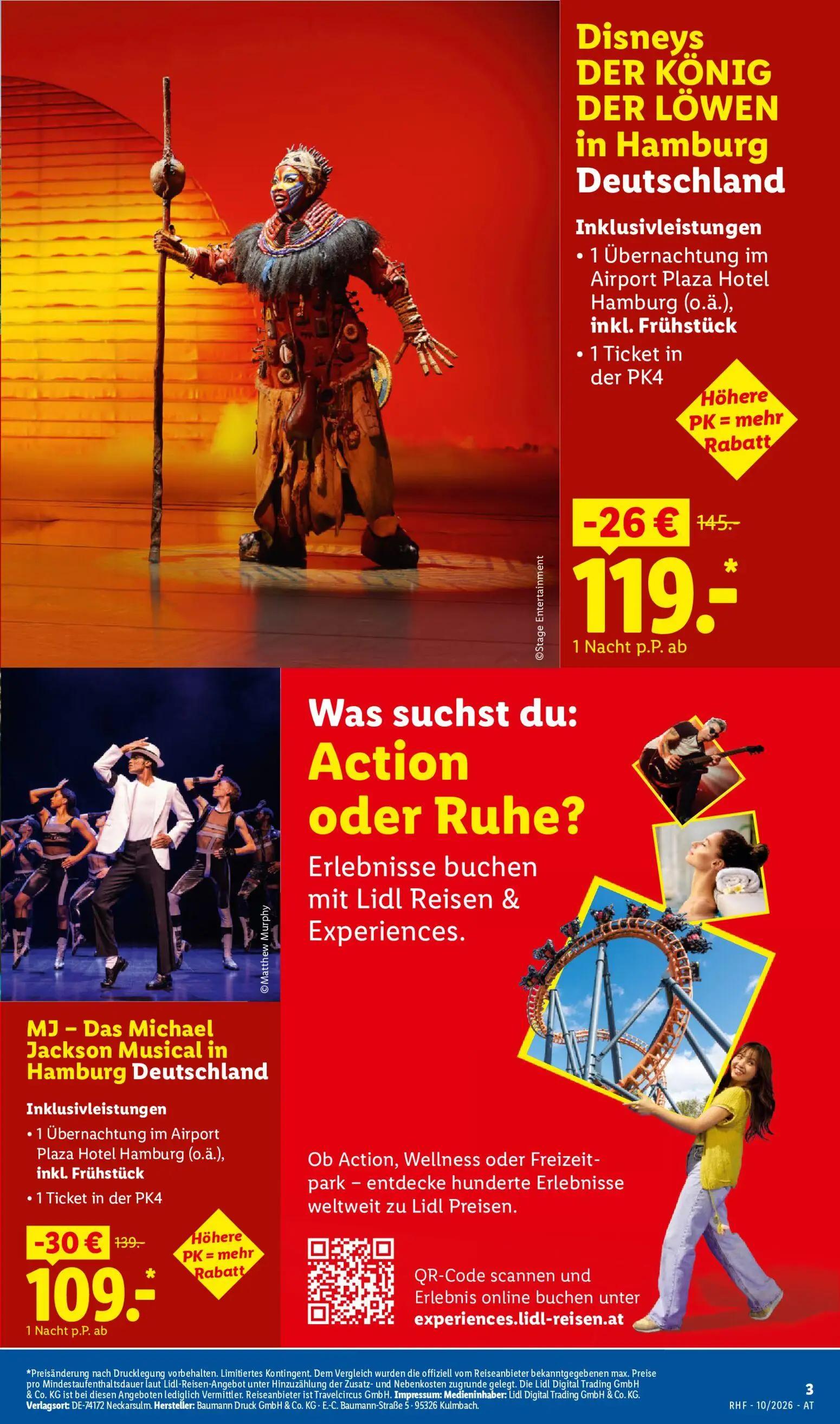 Lidl Prospekt, Seite 3 von 24 — MJ - Das Michael Jackson Musical in Hamburg Deutschland, Disneys DER KÖNIG DER LÖWEN