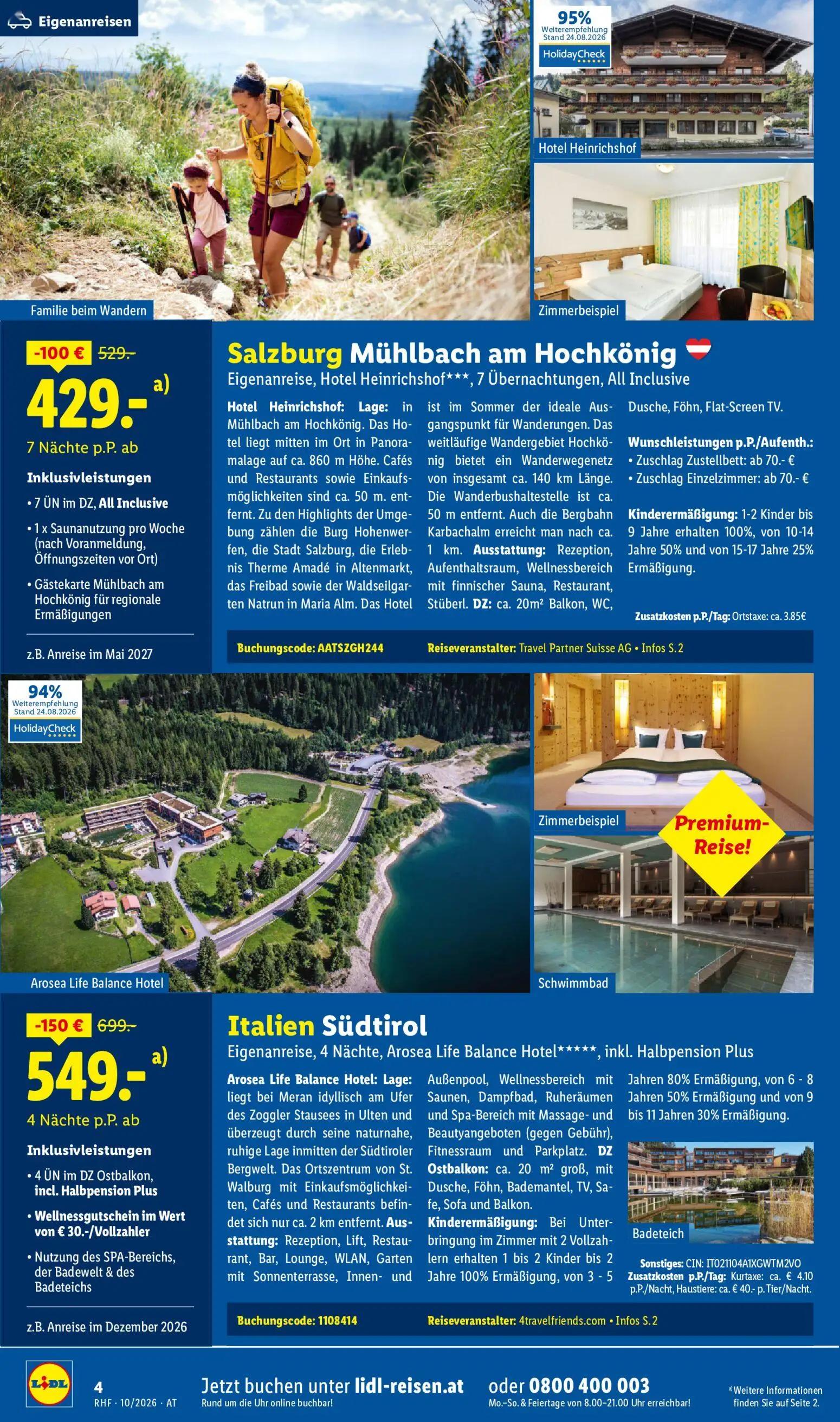 Lidl Prospekt, Seite 4 von 24 — Italien Südtirol Eigenanreise, 4 Nächte, Arosea Life Balance Hotel*****, inkl. Halbpension P…