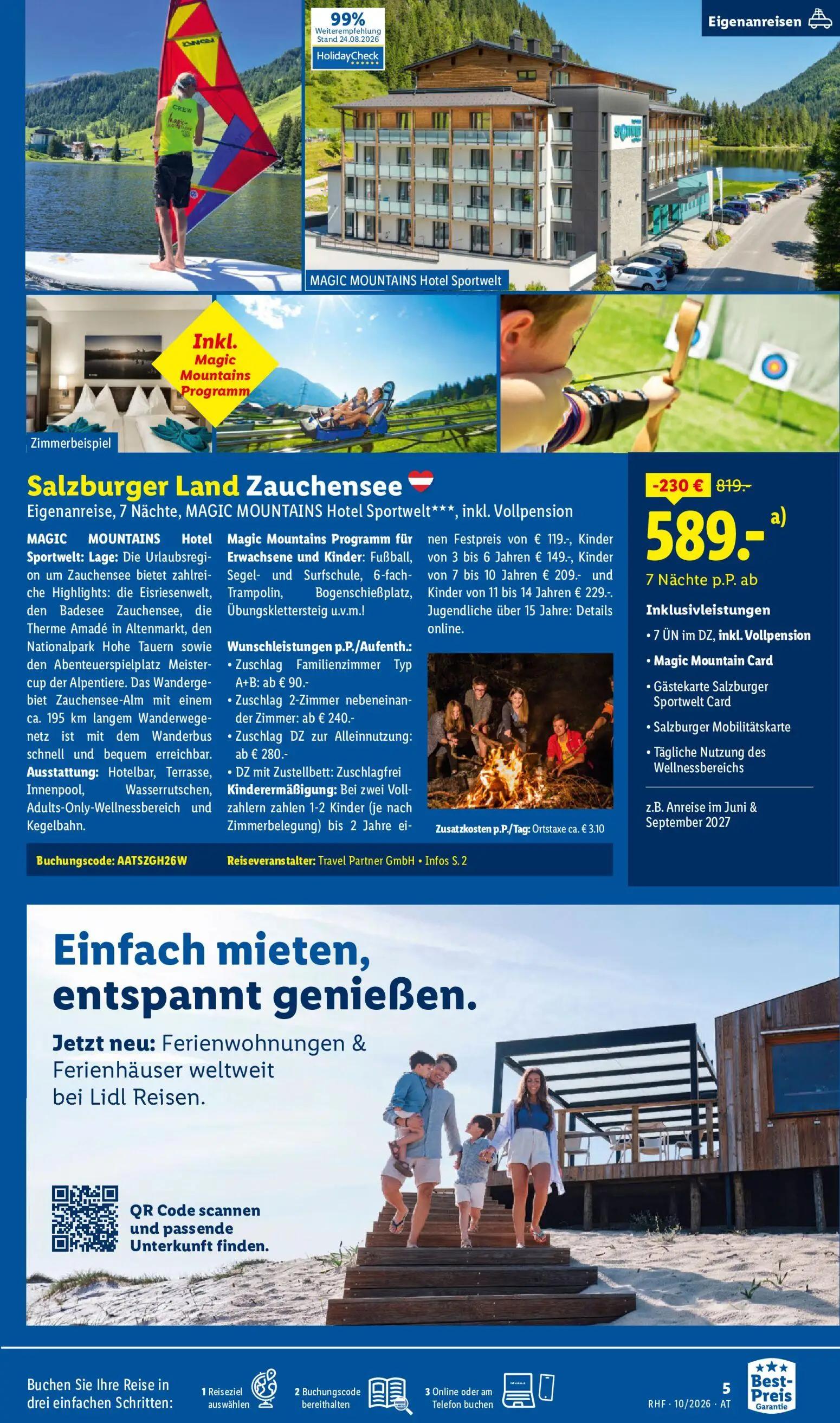Lidl Prospekt, Seite 5 von 24 — Salzburger Land Zauchensee Eigenanreise, 7 Nächte, MAGIC MOUNTAINS Hotel Sportwelt***
