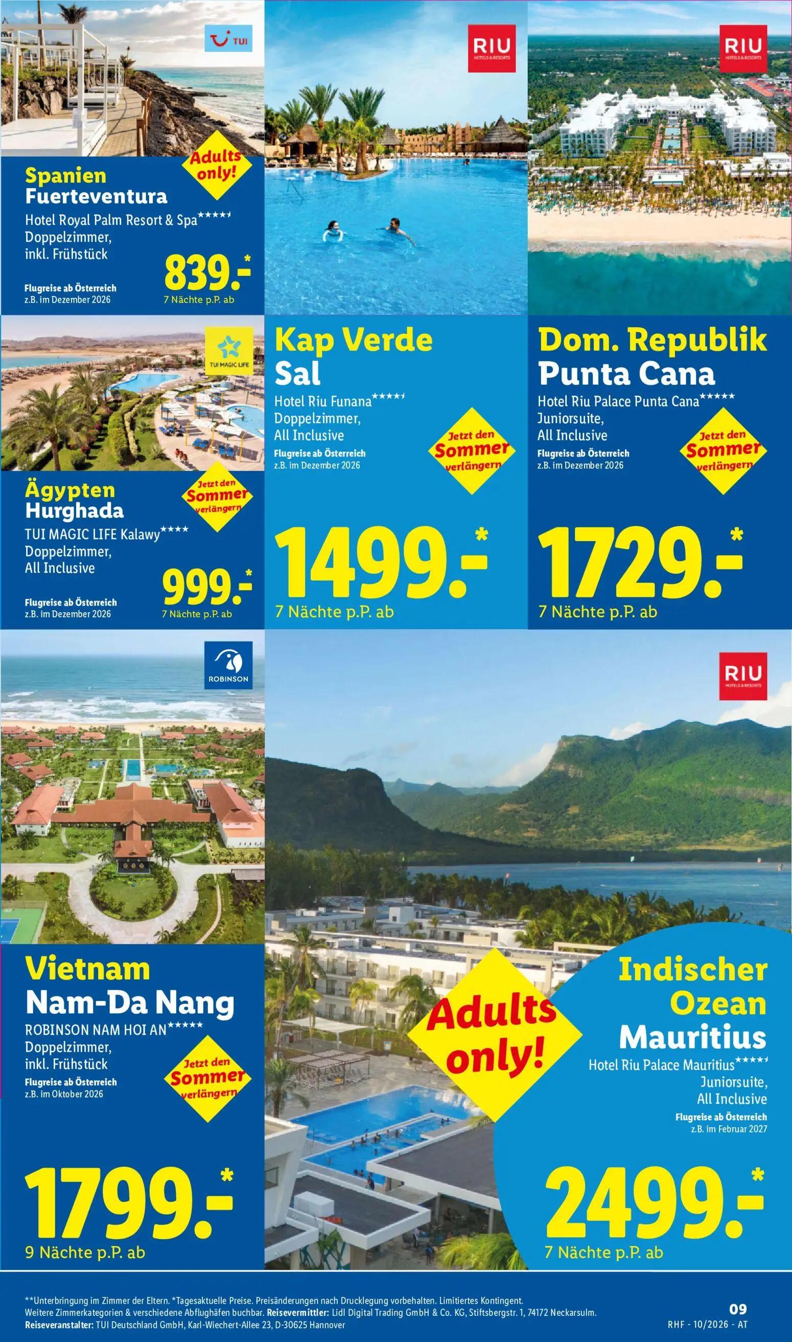 Lidl Prospekt, Seite 9 von 24 — Hotel Royal Palm Resort & Spa***** Doppelzimmer, inkl. Frühstück, Hotel Riu Funana***** Dopp…