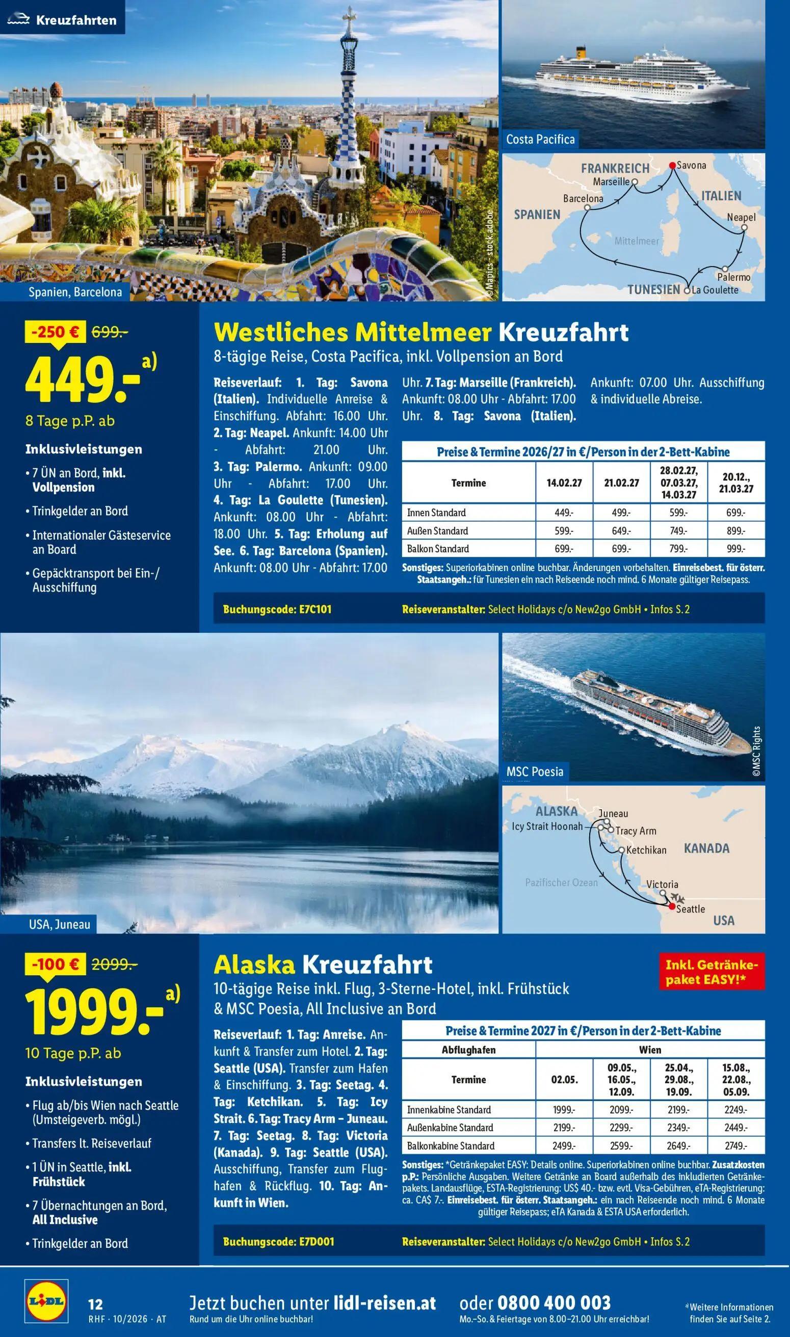 Lidl Prospekt, Seite 12 von 24 — Kreuzfahrten Westliches Mittelmeer Kreuzfahrt, Kreuzfahrten Alaska Kreuzfahrt