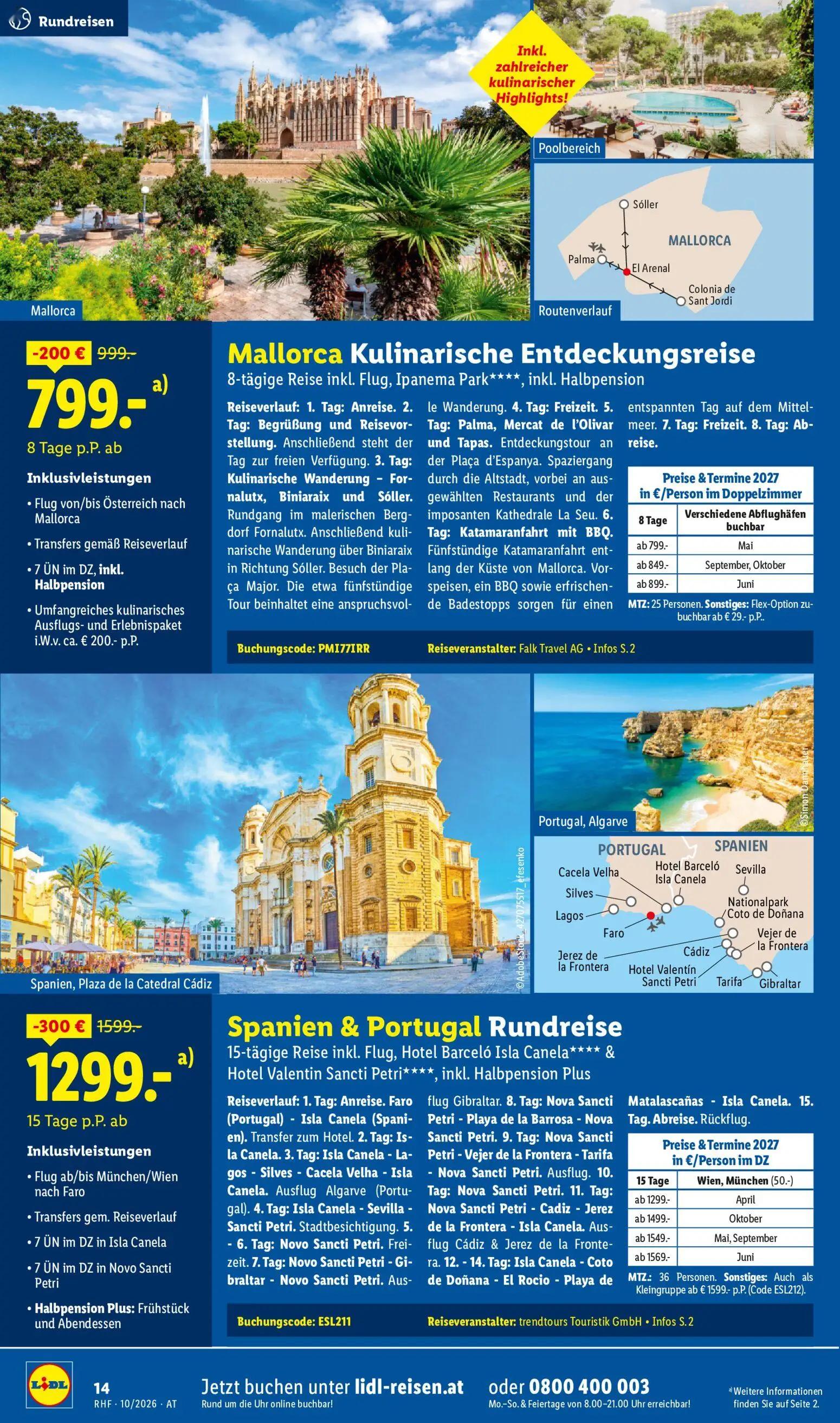Lidl Prospekt, Seite 14 von 24 — Spanien & Portugal Rundreise 15-tägige Reise inkl. Flug, Hotel Barceló Isla Canela**** & Ho…