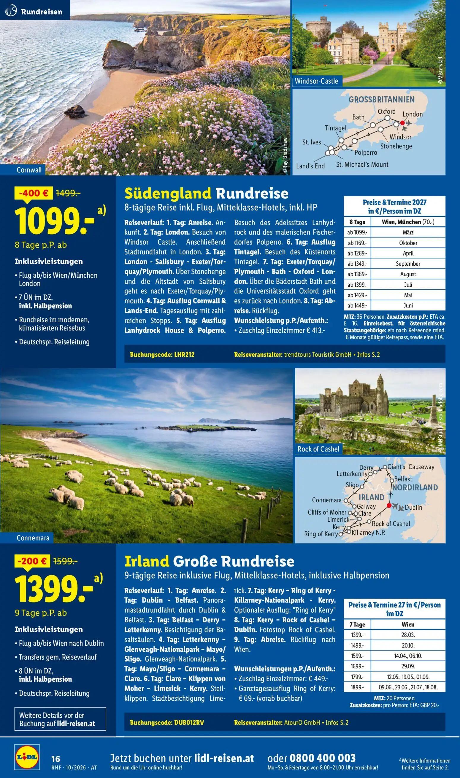Lidl Prospekt, Seite 16 von 24 — Südengland Rundreise, Irland Große Rundreise