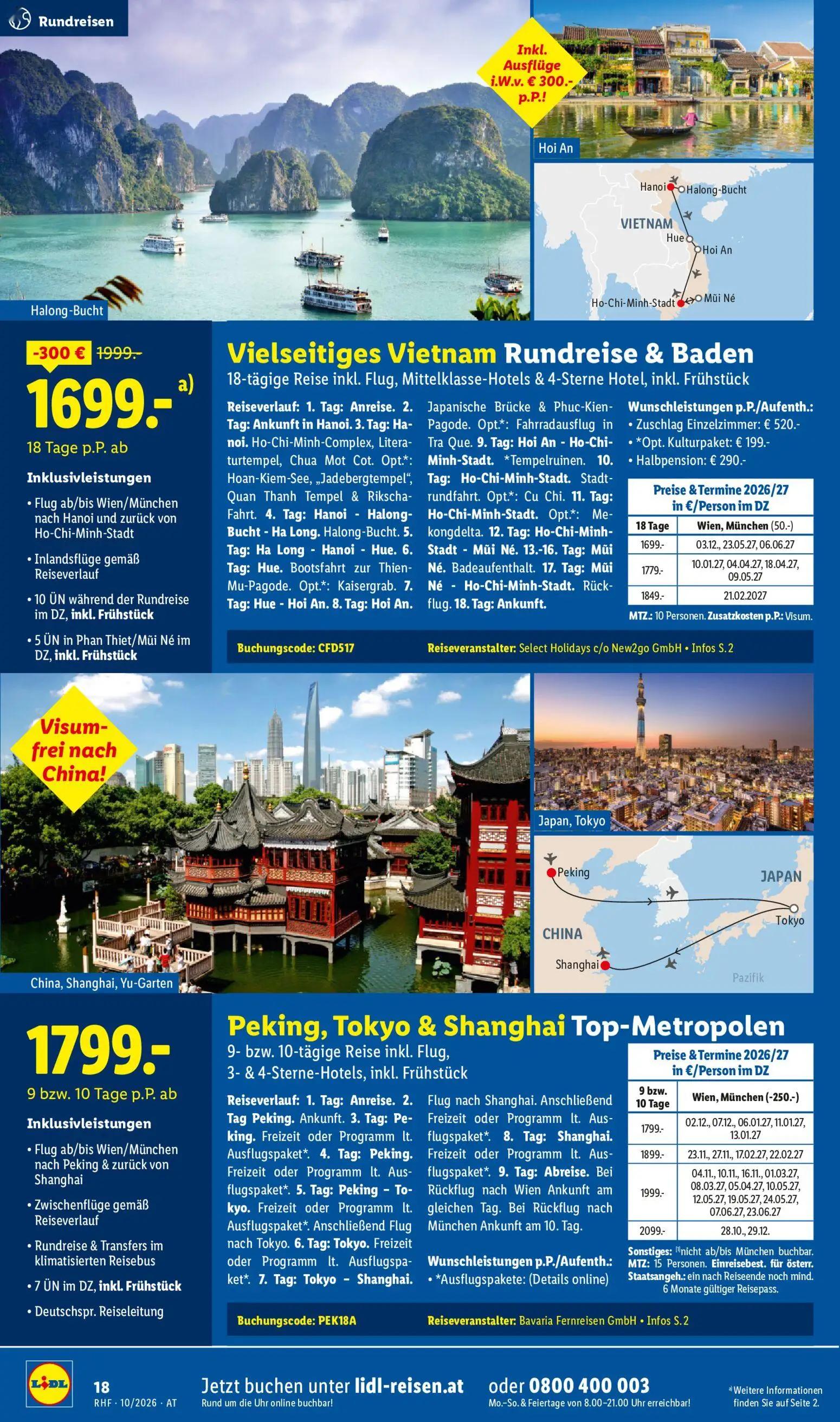 Lidl Prospekt, Seite 18 von 24 — Vielseitiges Vietnam Rundreise & Baden, Peking, Tokyo & Shanghai Top-Metropolen