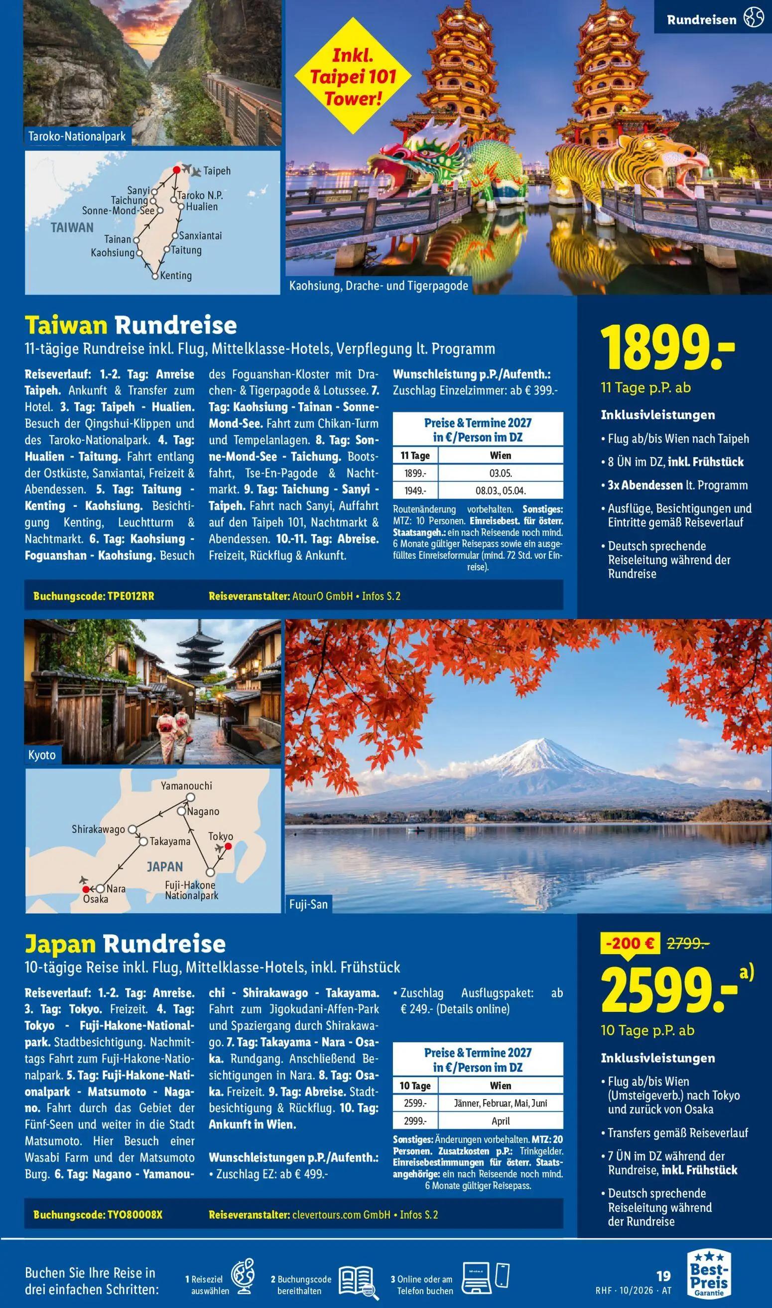 Lidl Prospekt, Seite 19 von 24 — Japan Rundreise, Taiwan Rundreise