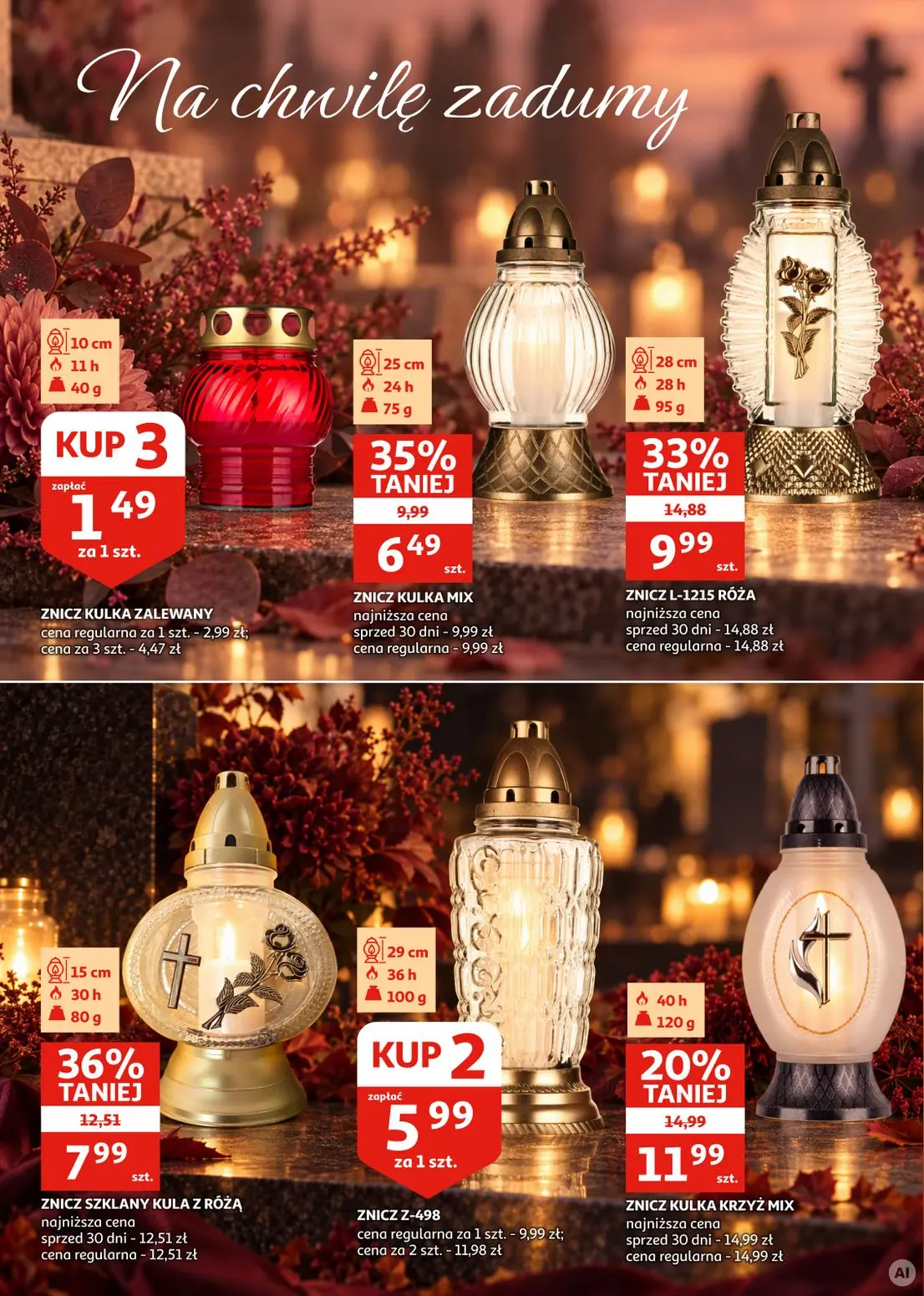 Auchan gazetka, strona 2 z 11 — ZNICZ L-1215 RÓŻA, ZNICZ SZKLANY KULA Z RÓŻĄ, ZNICZ Z-498