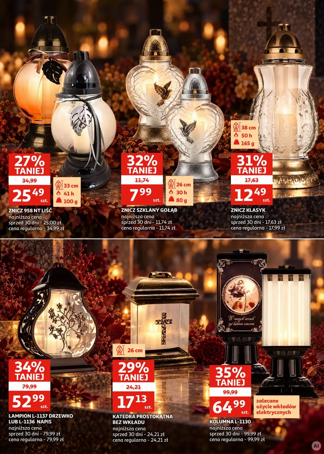 Auchan gazetka, strona 3 z 11 — KOLUMNA L-1130, LAMPION L-1137 DRZEWKO LUB L-1136 NAPIS, ZNICZ 958 NT LIŚĆ
