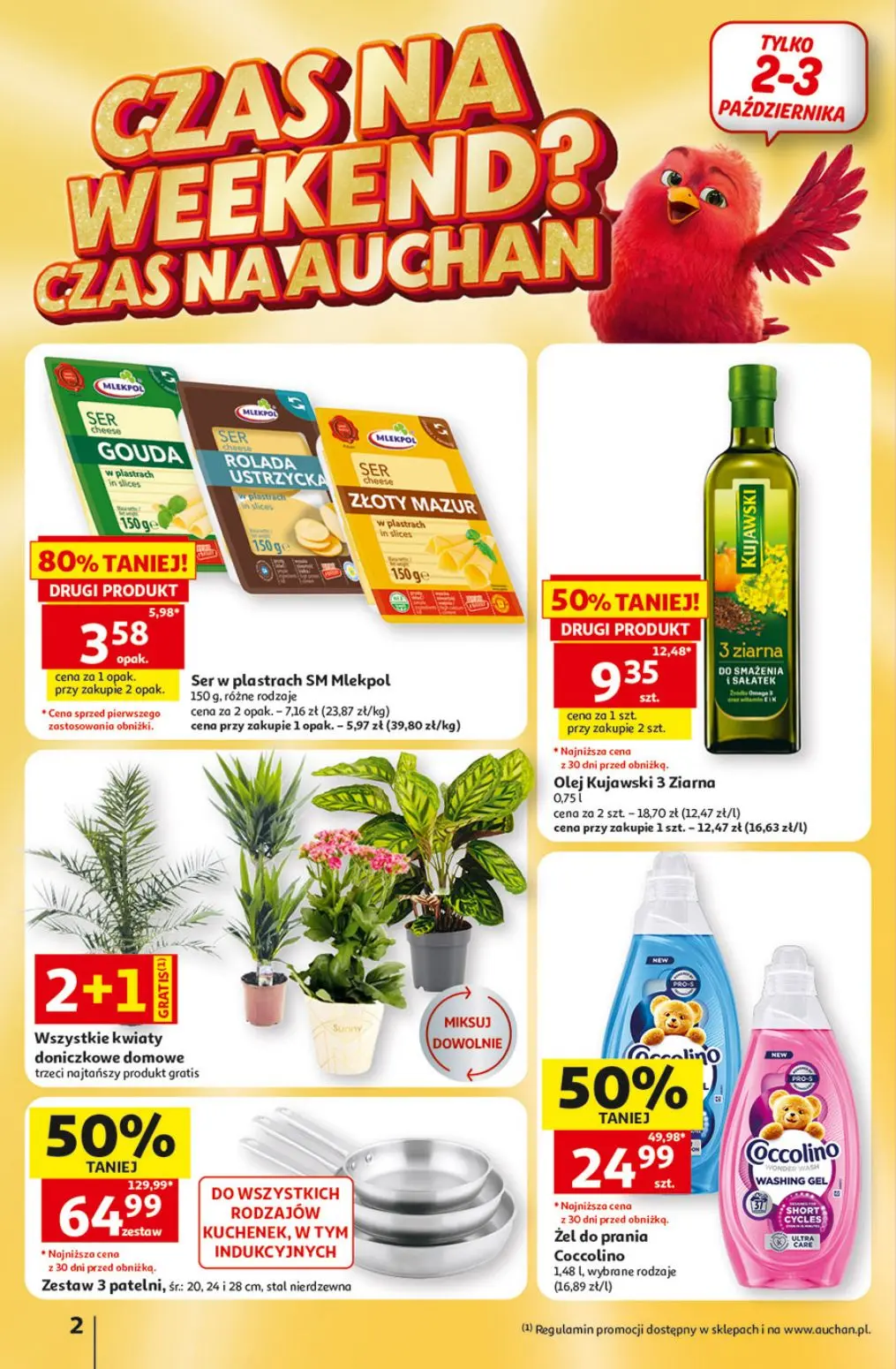Auchan gazetka, strona 2 z 49 — Zestaw 3 patelni, śr.: 20, 24 i 28 cm, stal nierdzewna, Żel do prania Coccolino, Olej Kujaws…