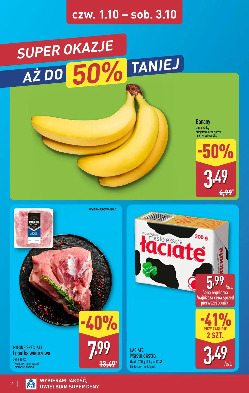 ALDI gazetka, strona 2 z 12 — Łopatka wieprzowa, Banany, Masło ekstra ŁACIATE