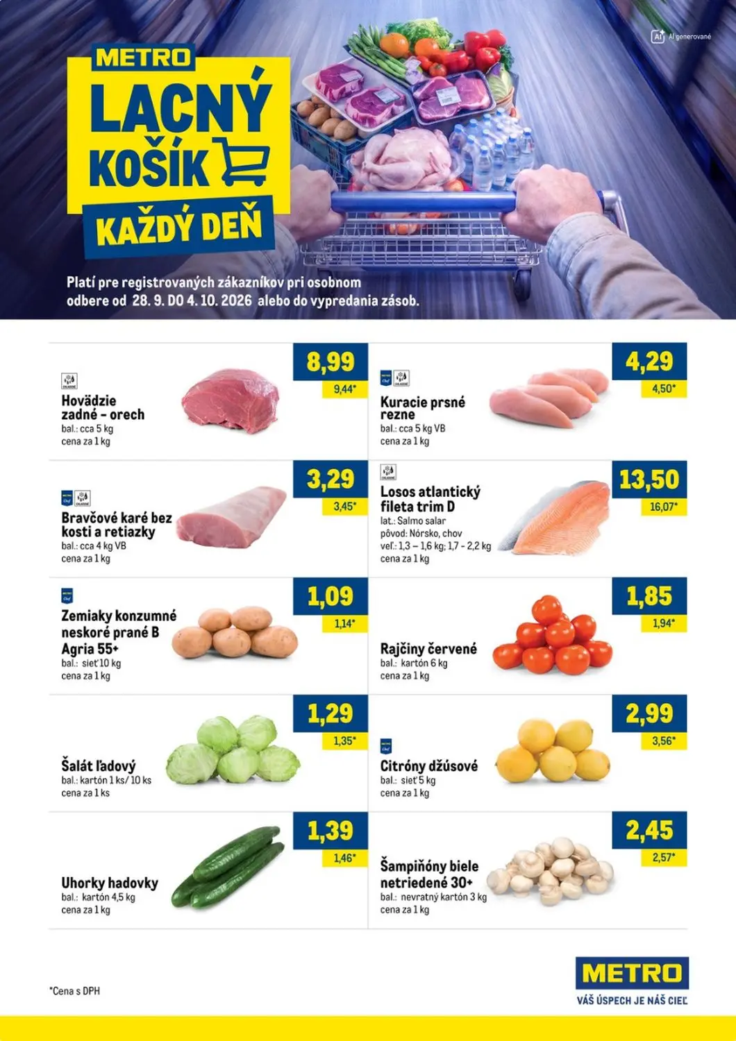 Metro leták, strana 3 z 3 — Hovädzie zadné - orech, Kuracie prsné rezne, Bravčové karé bez kosti a retiazky